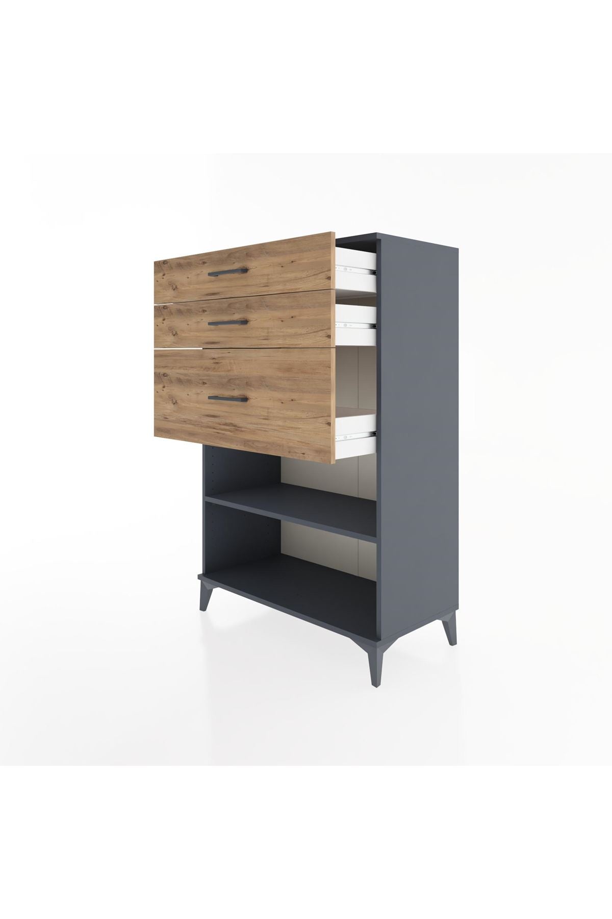 Hyperion Dolap Tek Raflı 3 Çekmeceli 88x44x134 Antrasit-Çam