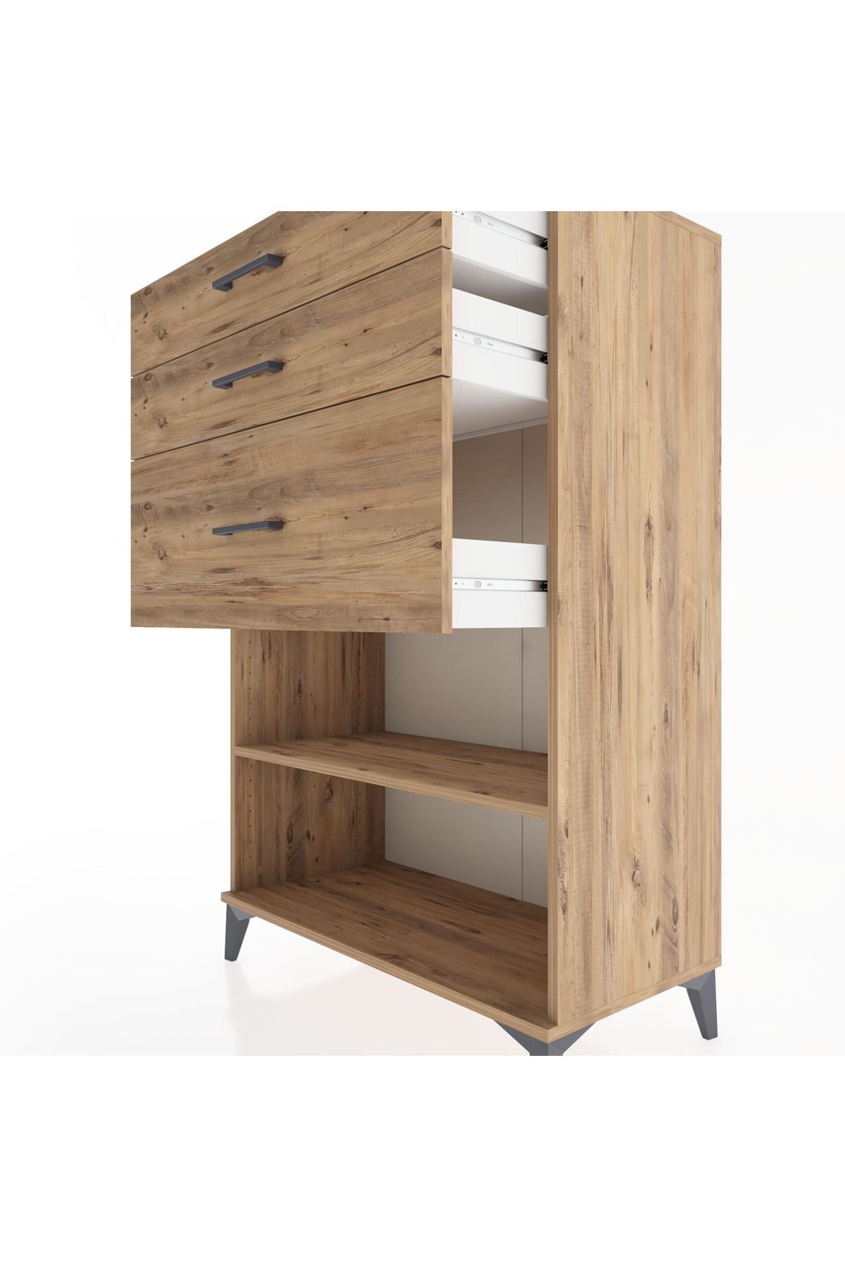 Hyperion Dolap Tek Raflı 3 Çekmeceli 88x44x134 Çam-Çam