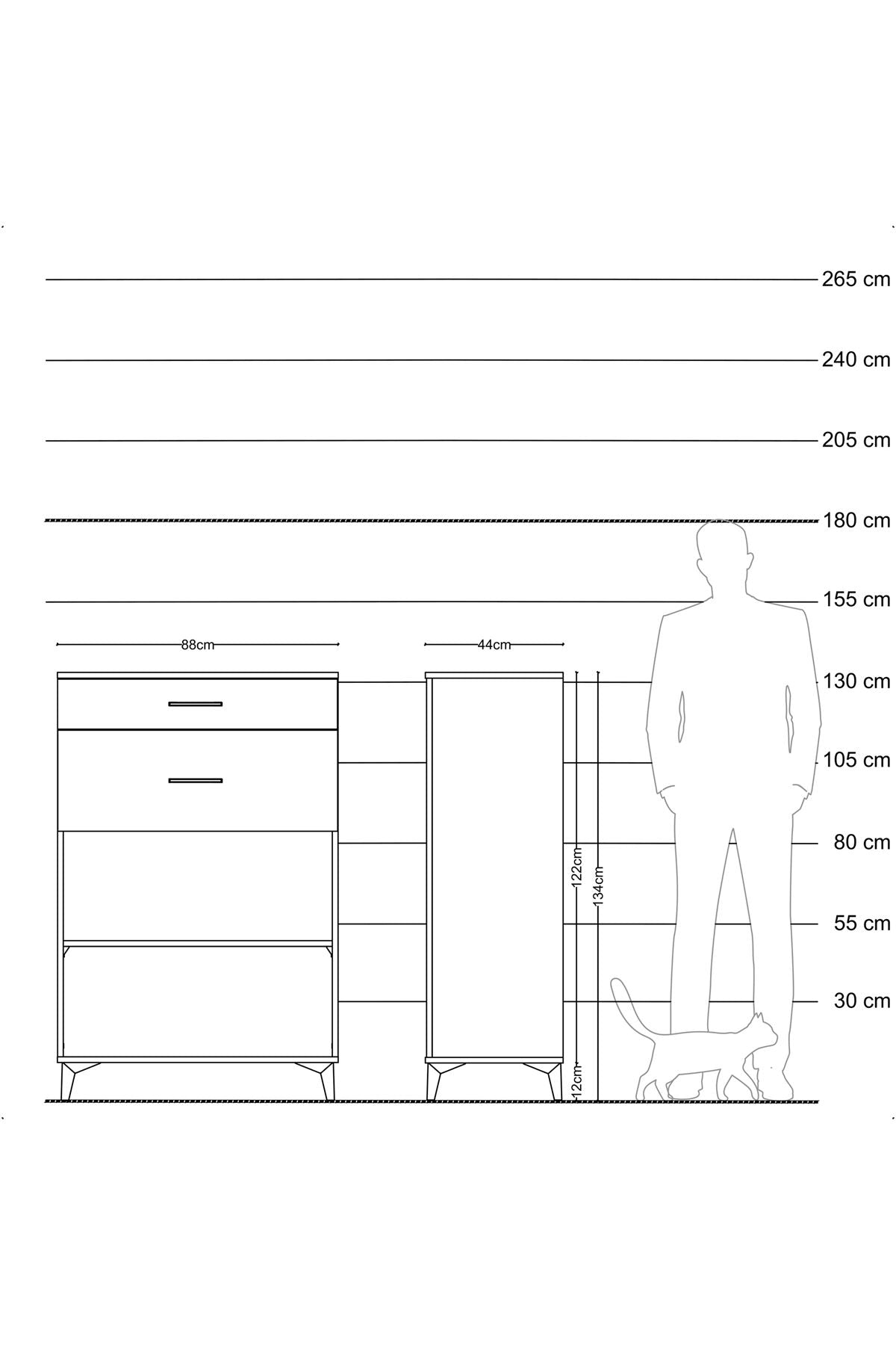 Hyperion Dolap Tek Raflı 2 Çekmeceli 88x44x134 Çam-Çam