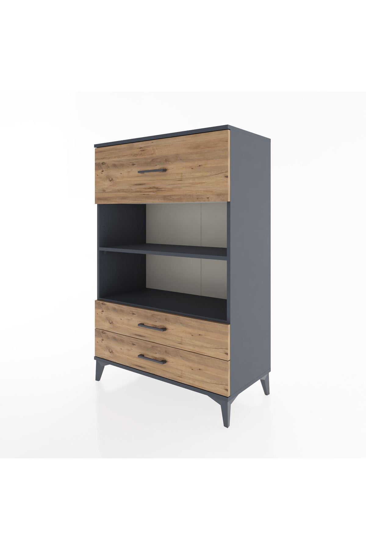 Hyperion Dolap 2 Raflı 3 Çekmeceli 88x44x134 Antrasit-Çam