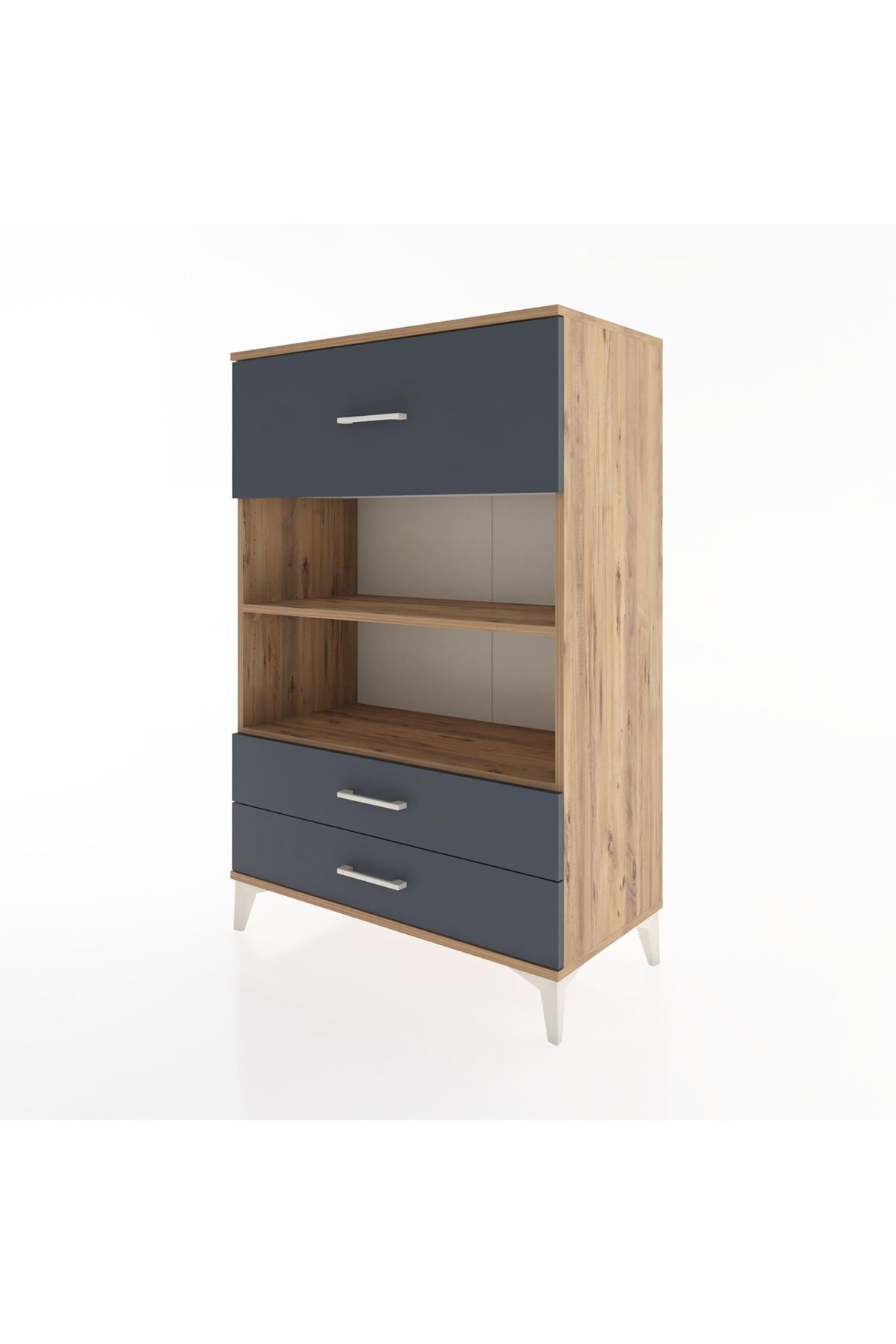 Hyperion Dolap 2 Raflı 3 Çekmeceli 88x44x134 Çam-Antrasit