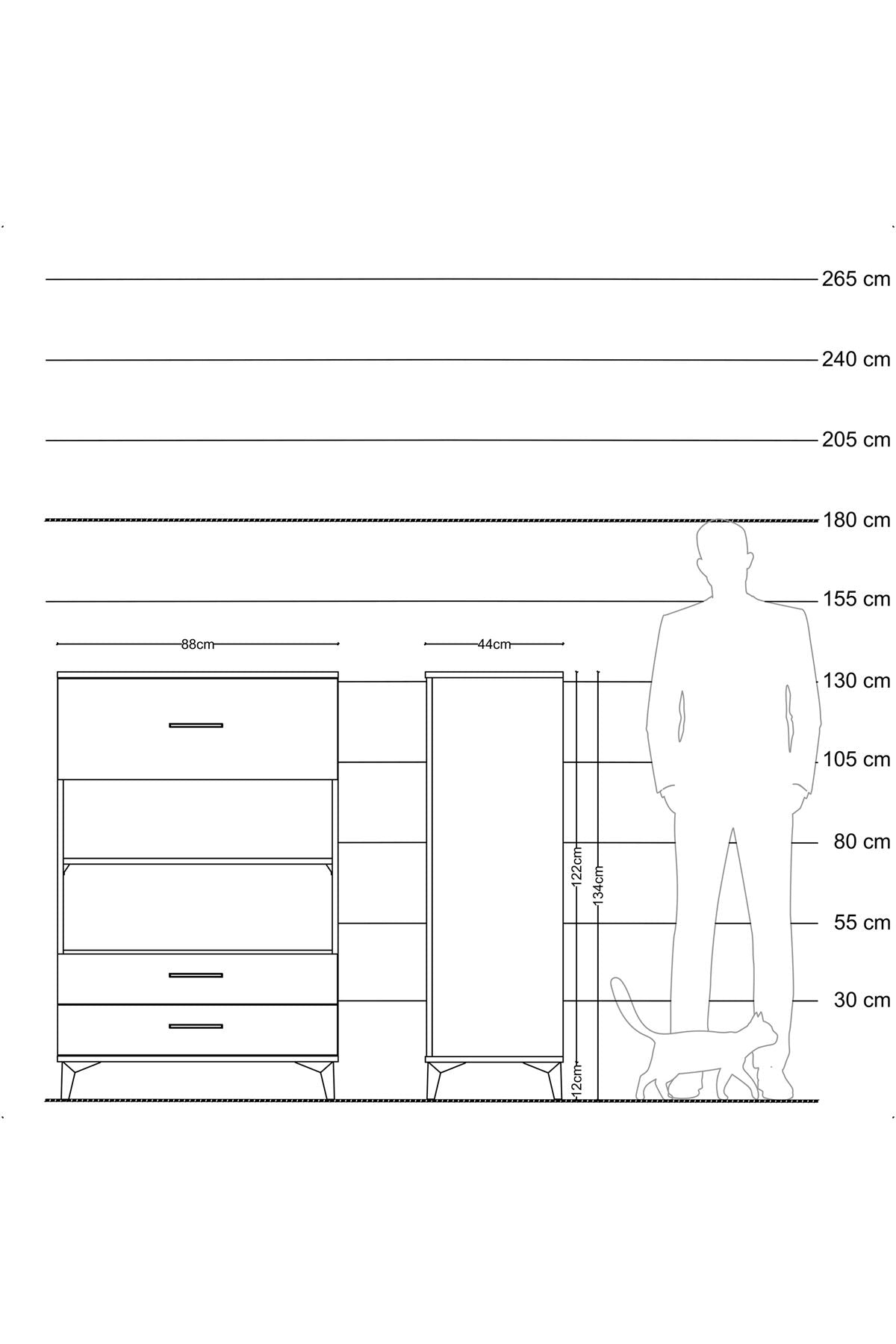 Hyperion Dolap 2 Raflı 3 Çekmeceli 88x44x134 Çam-Antrasit