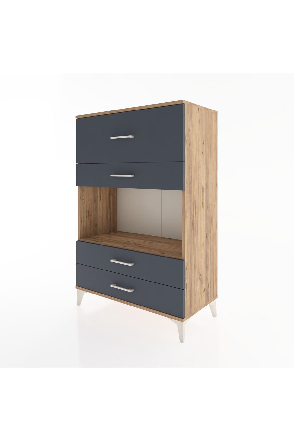 Hyperion Dolap Tek Raflı 4 Çekmeceli 88x44x134 Çam-Antrasit