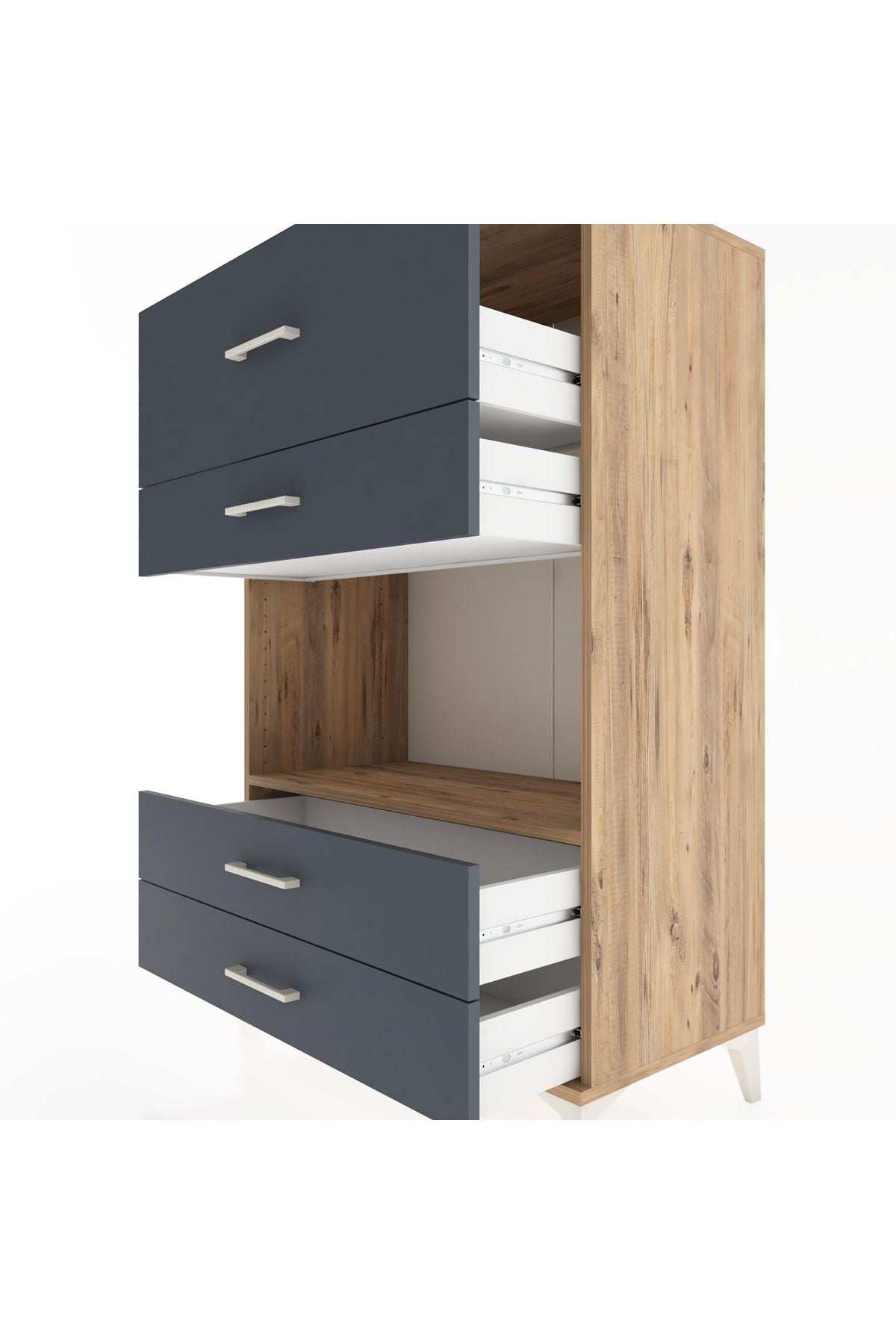 Hyperion Dolap Tek Raflı 4 Çekmeceli 88x44x134 Çam-Antrasit