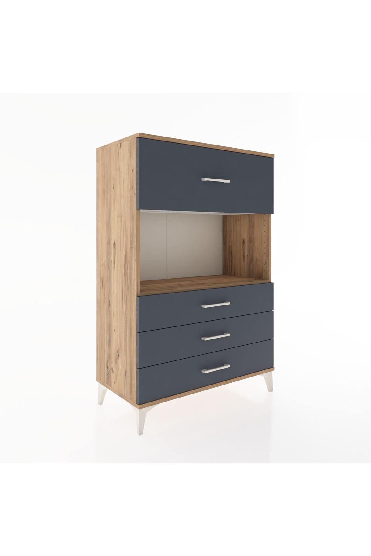 Hyperion Dolap Tek Raflı 4 Çekmeceli 88x44x134 Çam-Antrasit