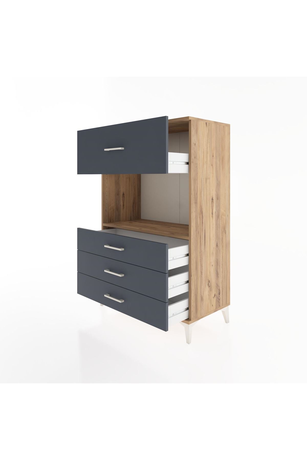 Hyperion Dolap Tek Raflı 4 Çekmeceli 88x44x134 Çam-Antrasit