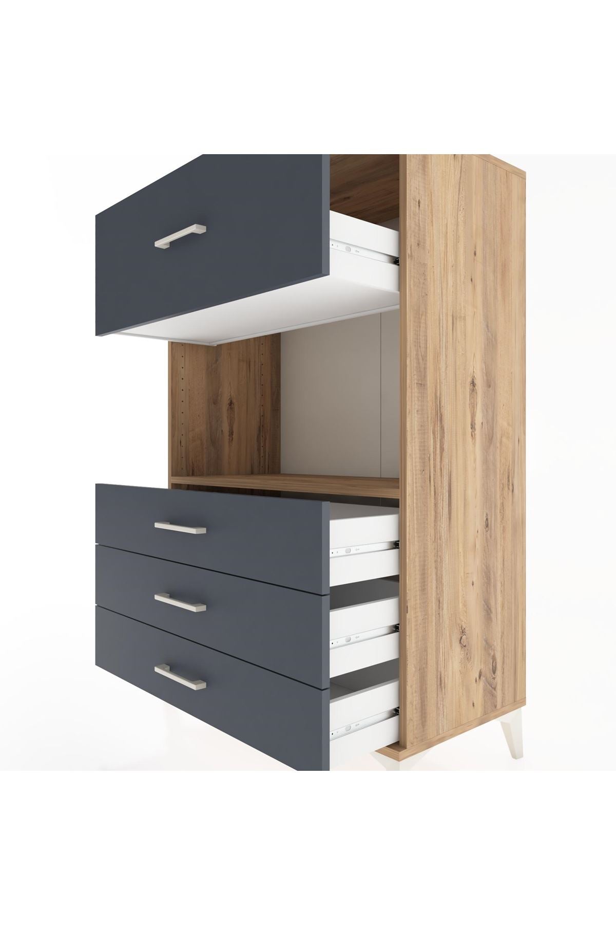 Hyperion Dolap Tek Raflı 4 Çekmeceli 88x44x134 Çam-Antrasit