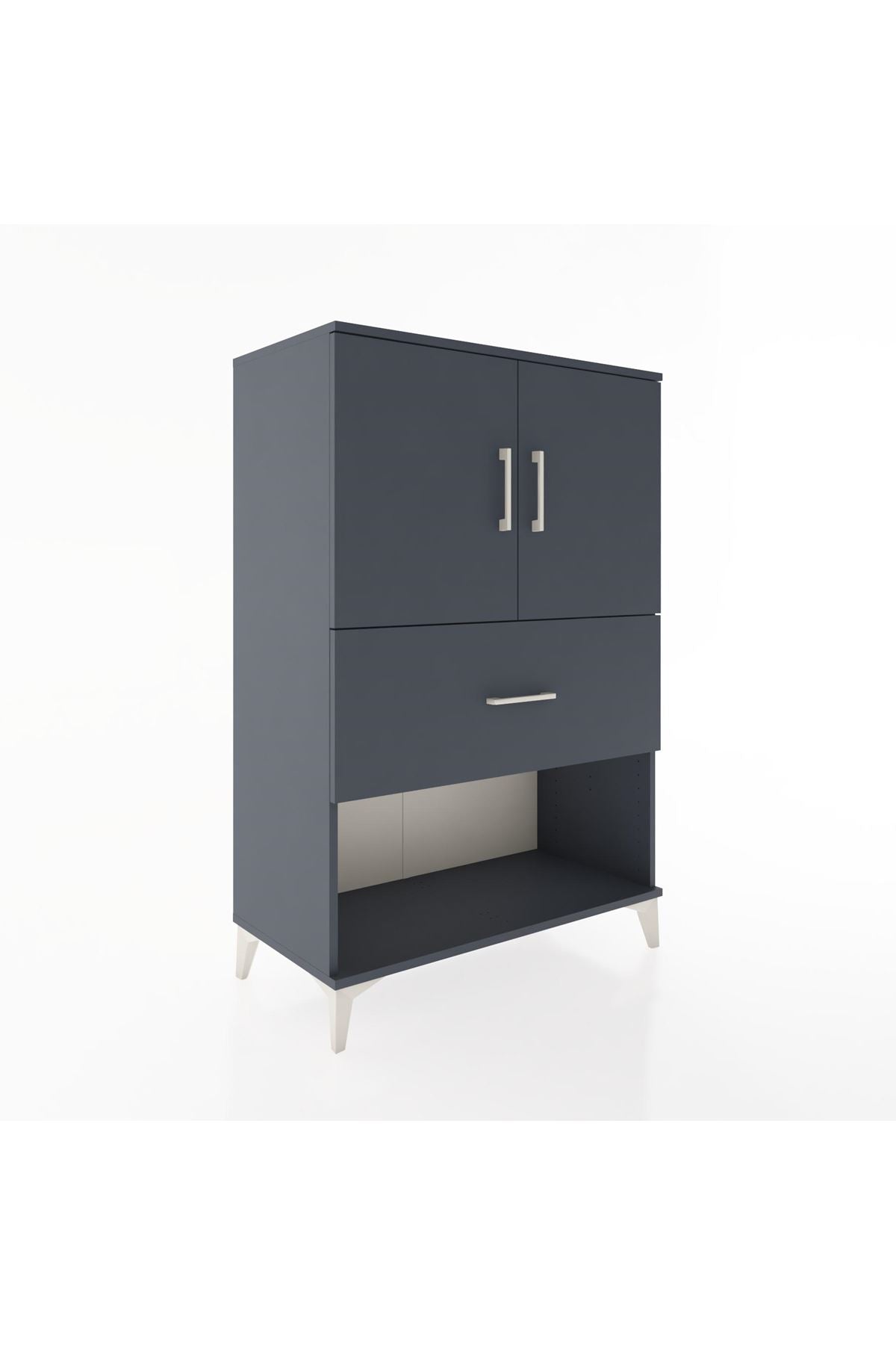 Hyperion Dolap 2 Raflı Tek Çekmeceli 2 Kapaklı 88x44x134 Antrasit-Antrasit