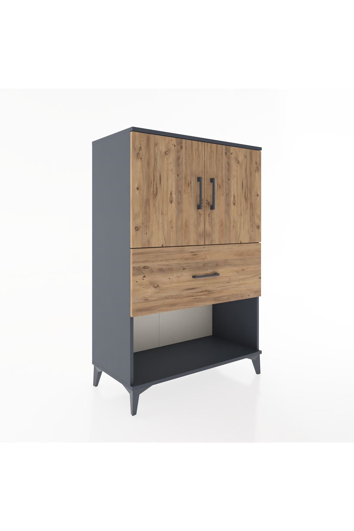 Hyperion Dolap 2 Raflı Tek Çekmeceli 2 Kapaklı 88x44x134 Antrasit-Çam