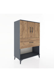 Hyperion Dolap 2 Raflı Tek Çekmeceli 2 Kapaklı 88x44x134 Antrasit-Çam