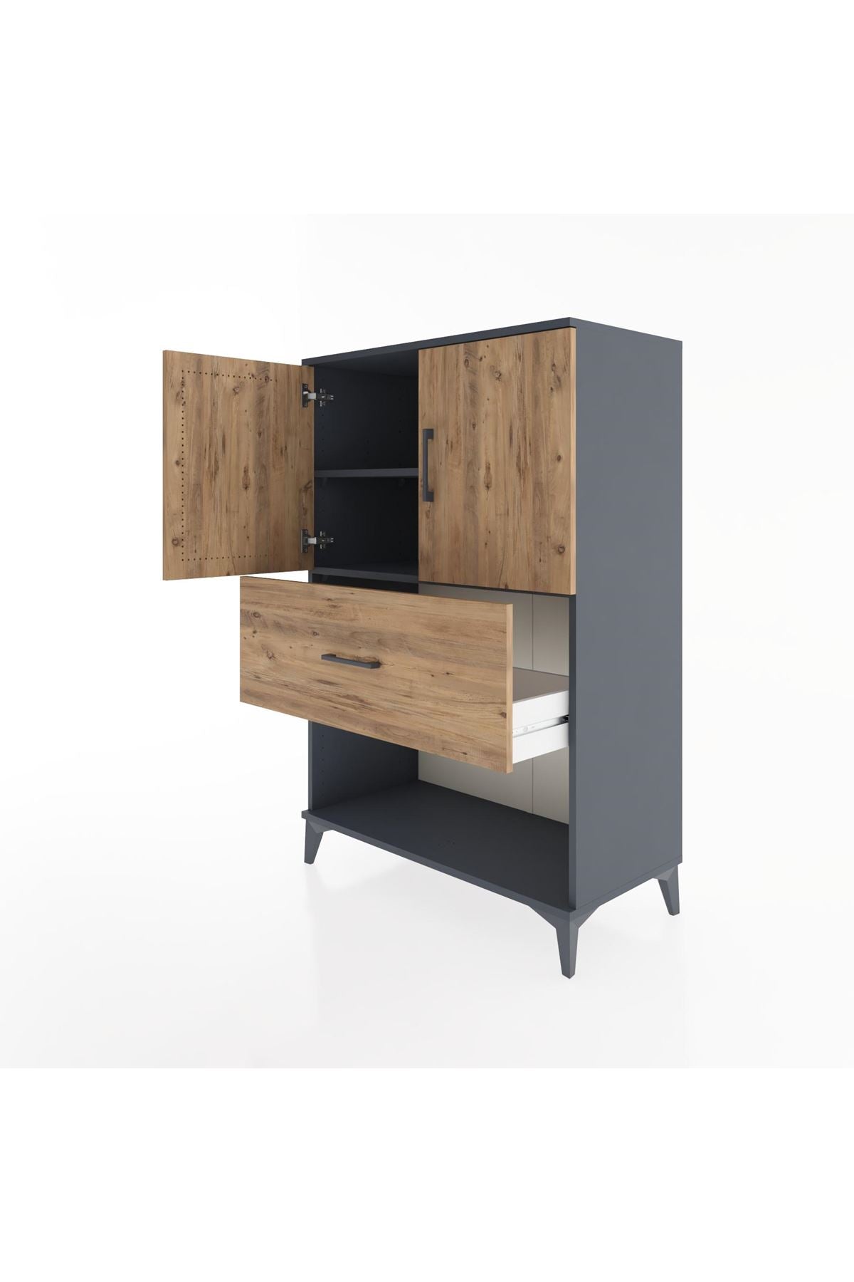 Hyperion Dolap 2 Raflı Tek Çekmeceli 2 Kapaklı 88x44x134 Antrasit-Çam