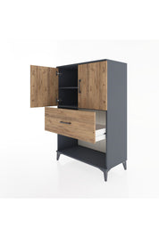 Hyperion Dolap 2 Raflı Tek Çekmeceli 2 Kapaklı 88x44x134 Antrasit-Çam