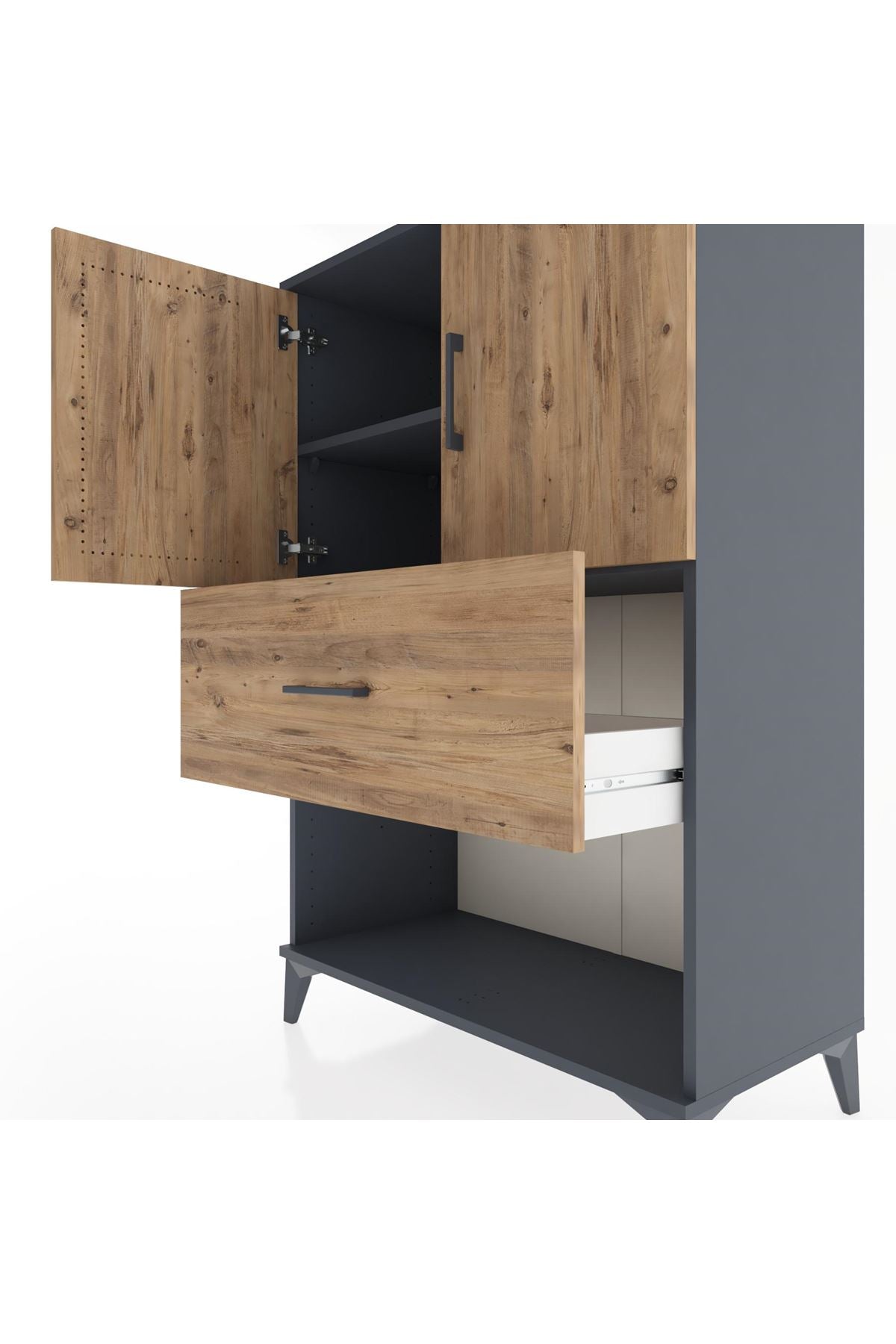 Hyperion Dolap 2 Raflı Tek Çekmeceli 2 Kapaklı 88x44x134 Antrasit-Çam