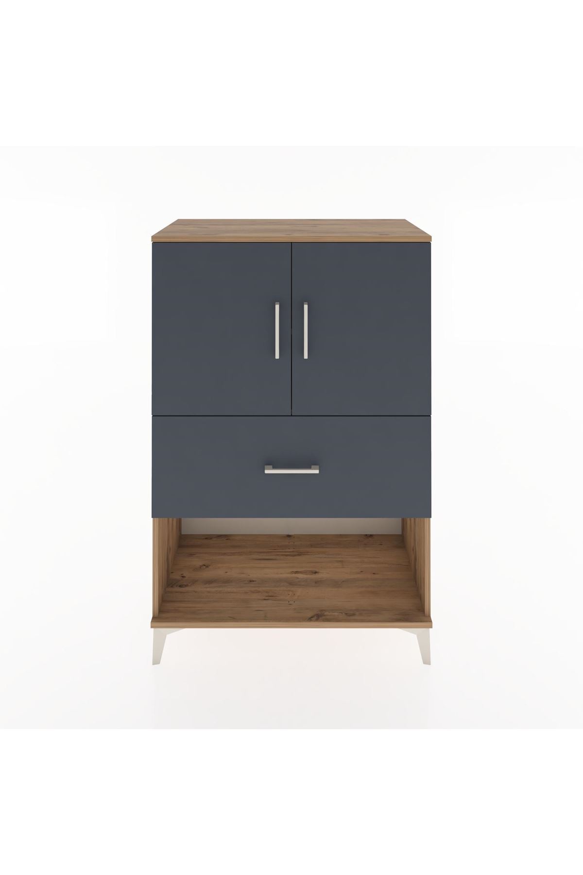 Hyperion Dolap 2 Raflı Tek Çekmeceli 2 Kapaklı 88x44x134 Çam-Antrasit