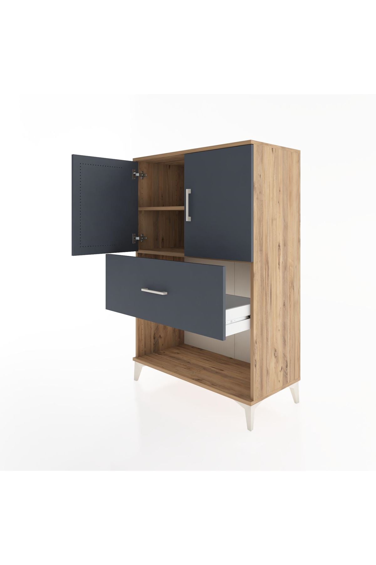 Hyperion Dolap 2 Raflı Tek Çekmeceli 2 Kapaklı 88x44x134 Çam-Antrasit