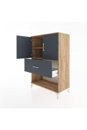 Hyperion Dolap 2 Raflı Tek Çekmeceli 2 Kapaklı 88x44x134 Çam-Antrasit