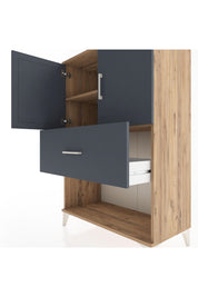 Hyperion Dolap 2 Raflı Tek Çekmeceli 2 Kapaklı 88x44x134 Çam-Antrasit