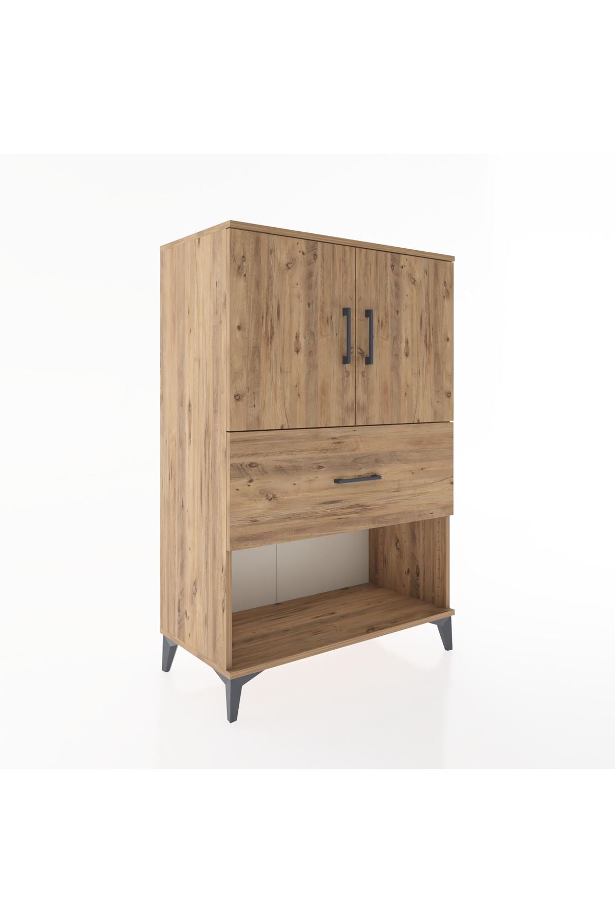 Hyperion Dolap 2 Raflı Tek Çekmeceli 2 Kapaklı 88x44x134 Çam-Çam