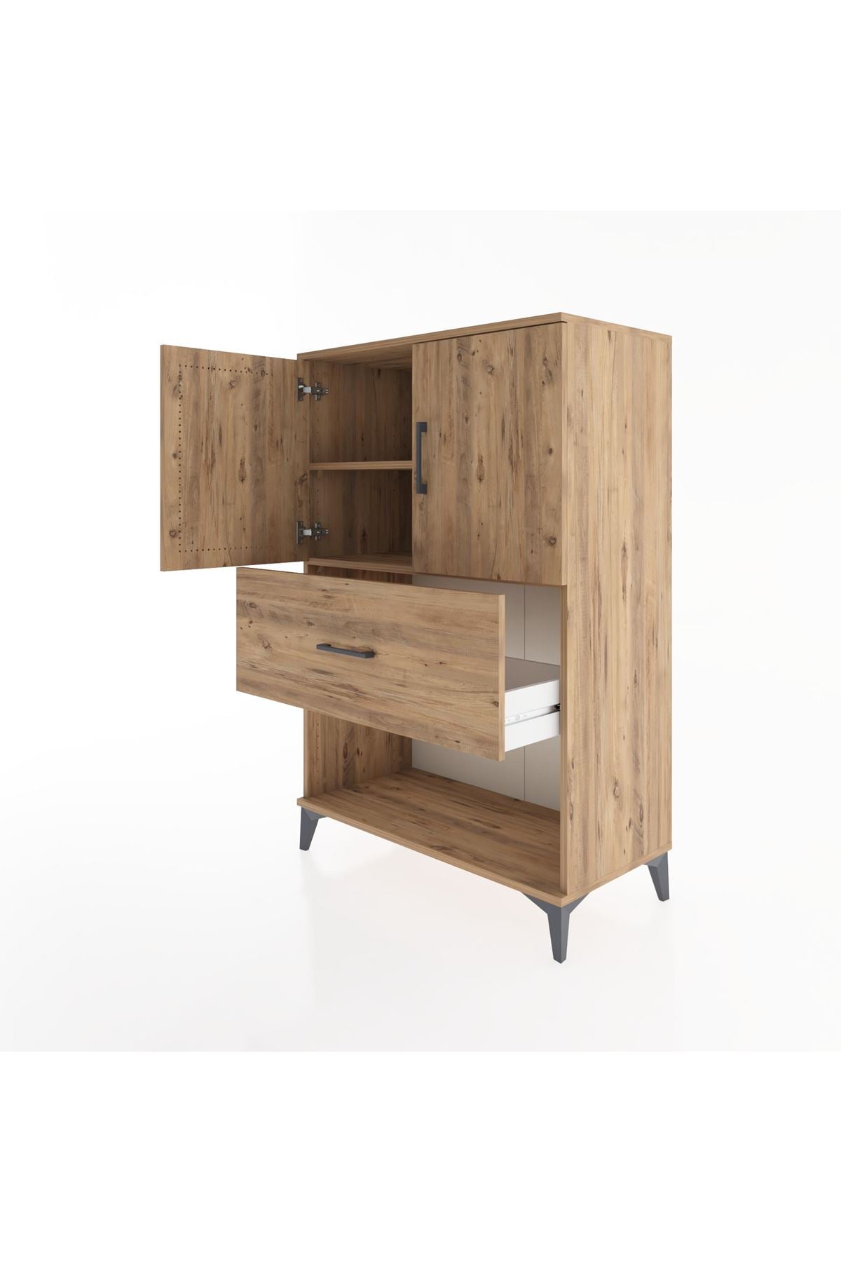 Hyperion Dolap 2 Raflı Tek Çekmeceli 2 Kapaklı 88x44x134 Çam-Çam