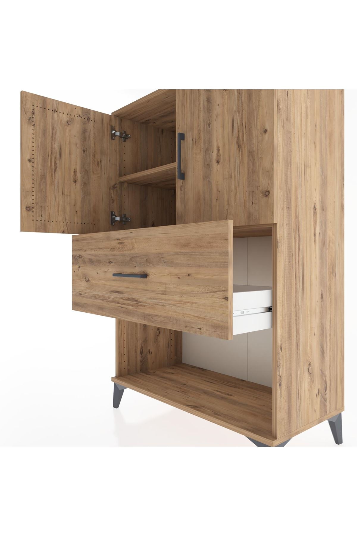 Hyperion Dolap 2 Raflı Tek Çekmeceli 2 Kapaklı 88x44x134 Çam-Çam