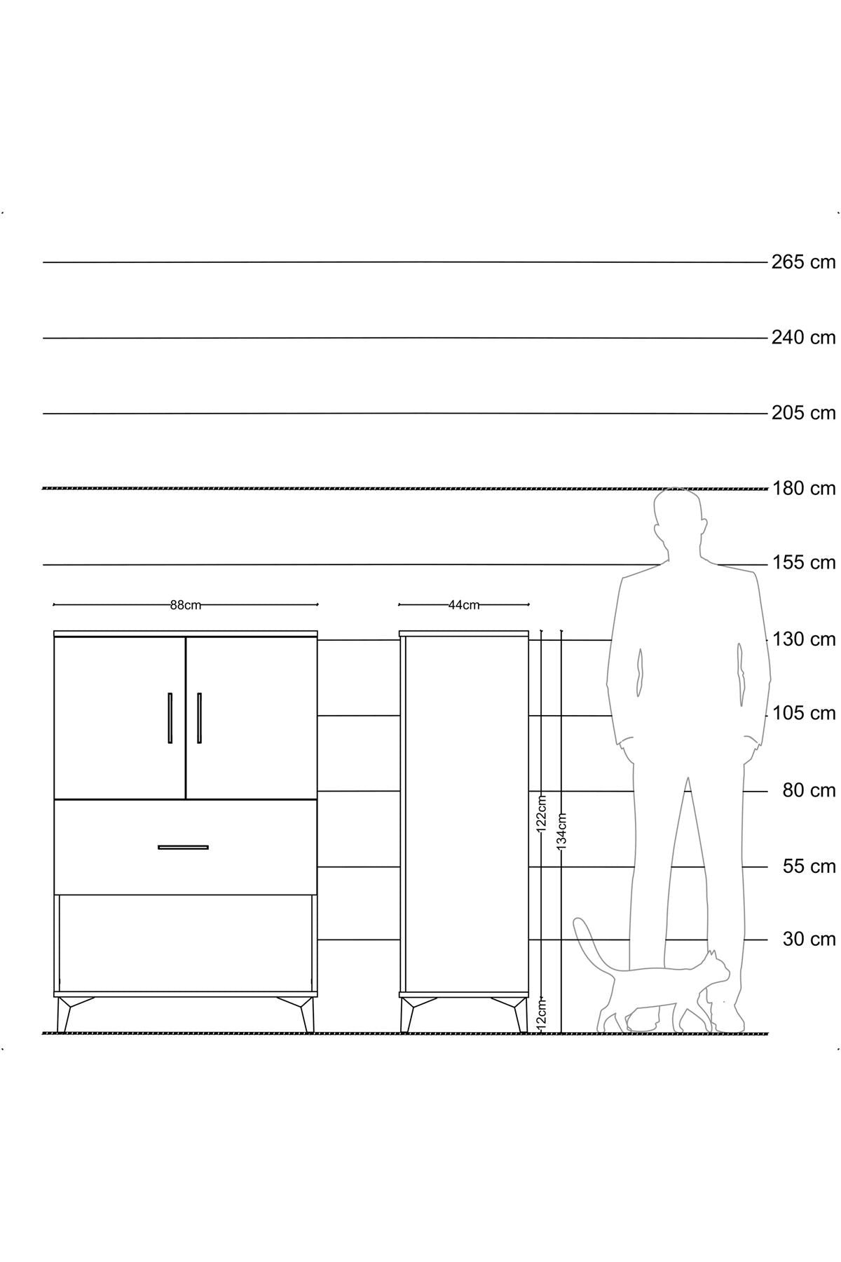 Hyperion Dolap 2 Raflı Tek Çekmeceli 2 Kapaklı 88x44x134 Çam-Çam