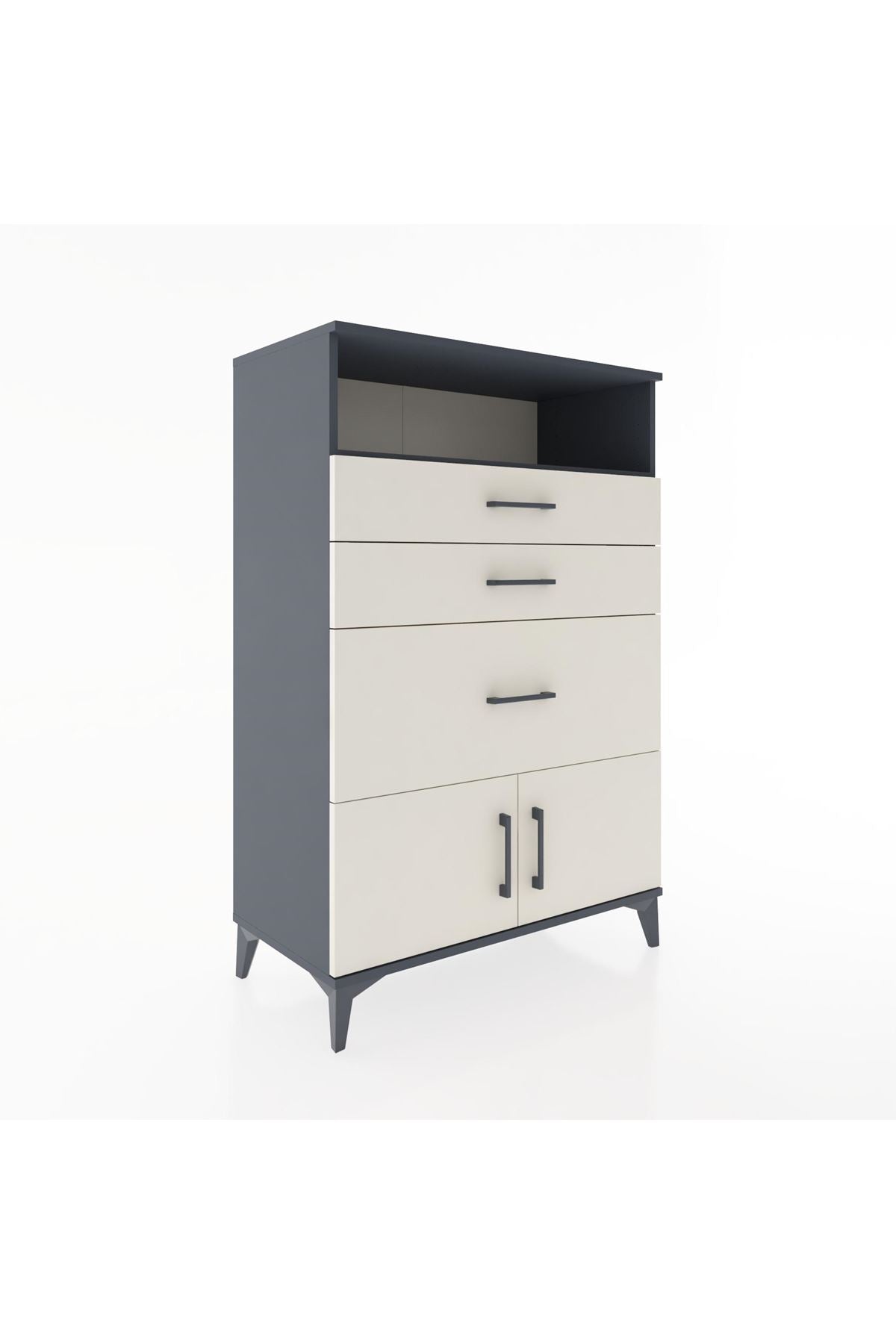 Hyperion Dolap Tek Raflı 3 Çekmeceli 2 Kapaklı 88x44x134 Antrasit-Aytaşı