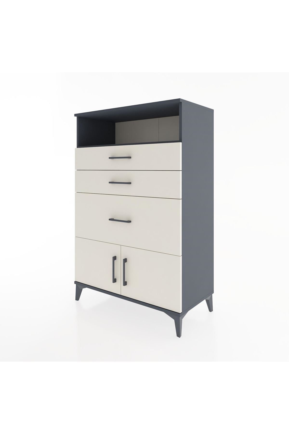 Hyperion Dolap Tek Raflı 3 Çekmeceli 2 Kapaklı 88x44x134 Antrasit-Aytaşı