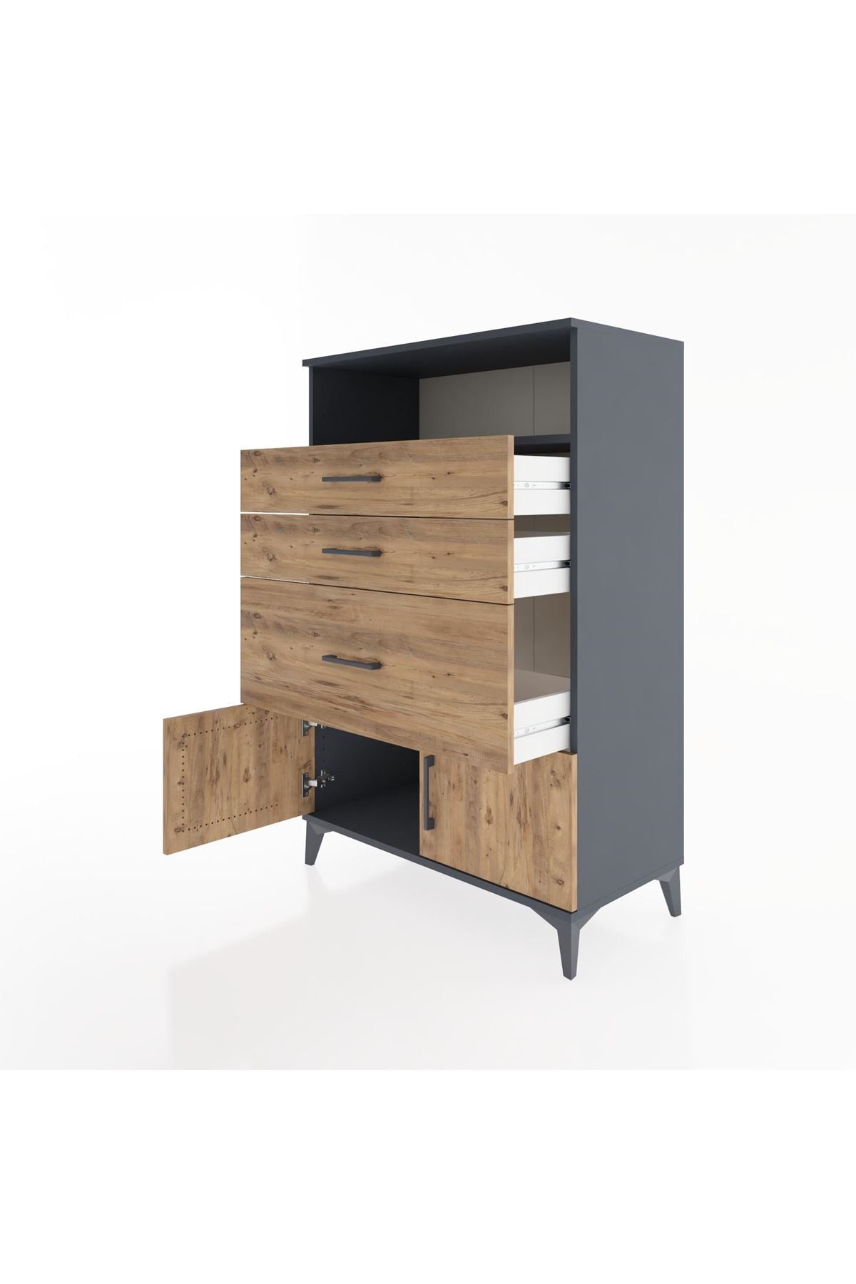 Hyperion Dolap Tek Raflı 3 Çekmeceli 2 Kapaklı 88x44x134 - S51M019V6B
