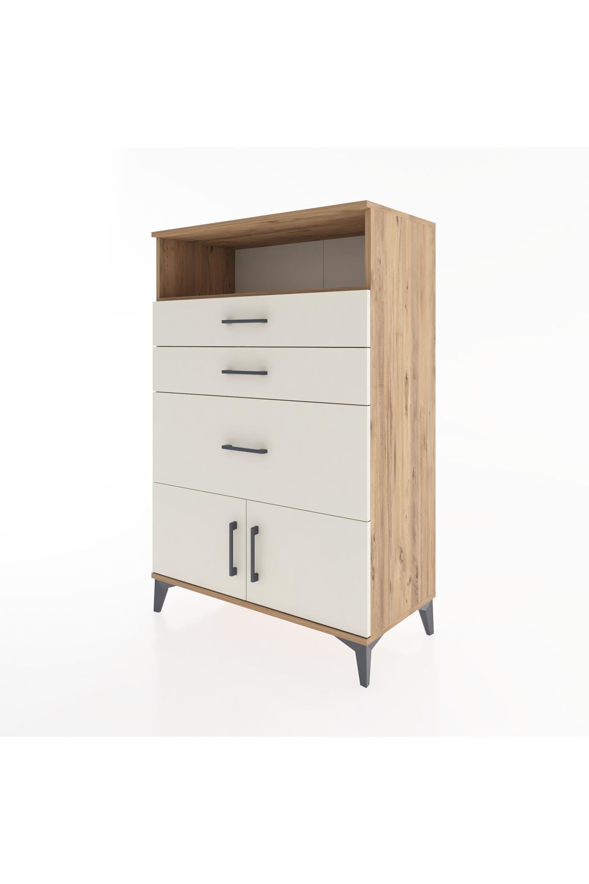 Hyperion Dolap Tek Raflı 3 Çekmeceli 2 Kapaklı 88x44x134 Çam-Aytaşı