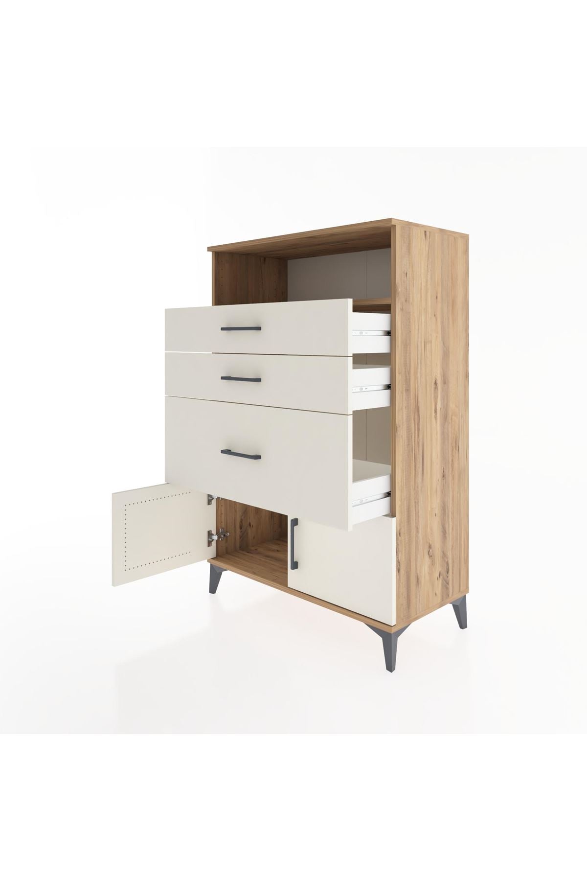 Hyperion Dolap Tek Raflı 3 Çekmeceli 2 Kapaklı 88x44x134 Çam-Aytaşı