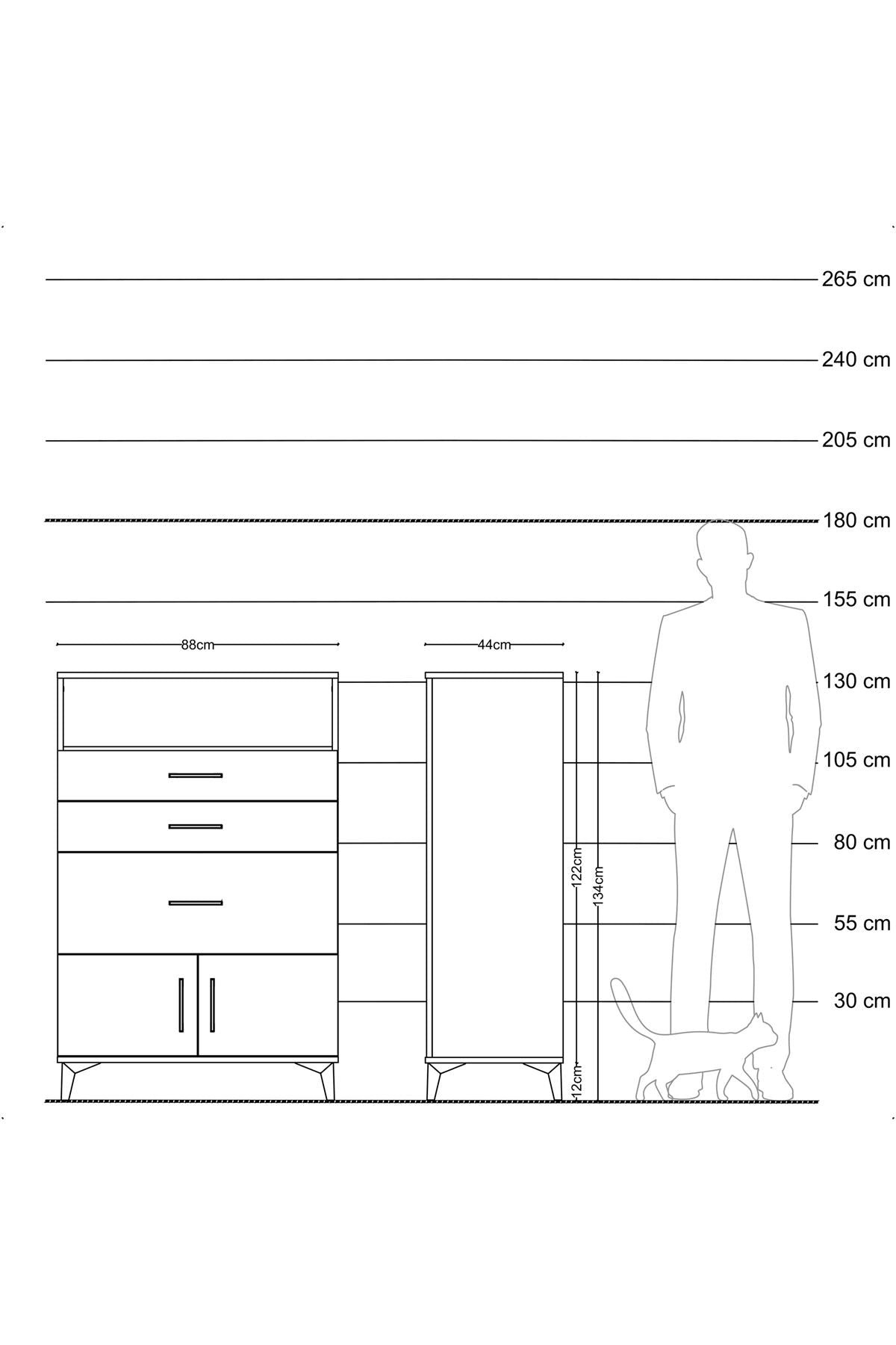 Hyperion Dolap Tek Raflı 3 Çekmeceli 2 Kapaklı 88x44x134 Çam-Aytaşı