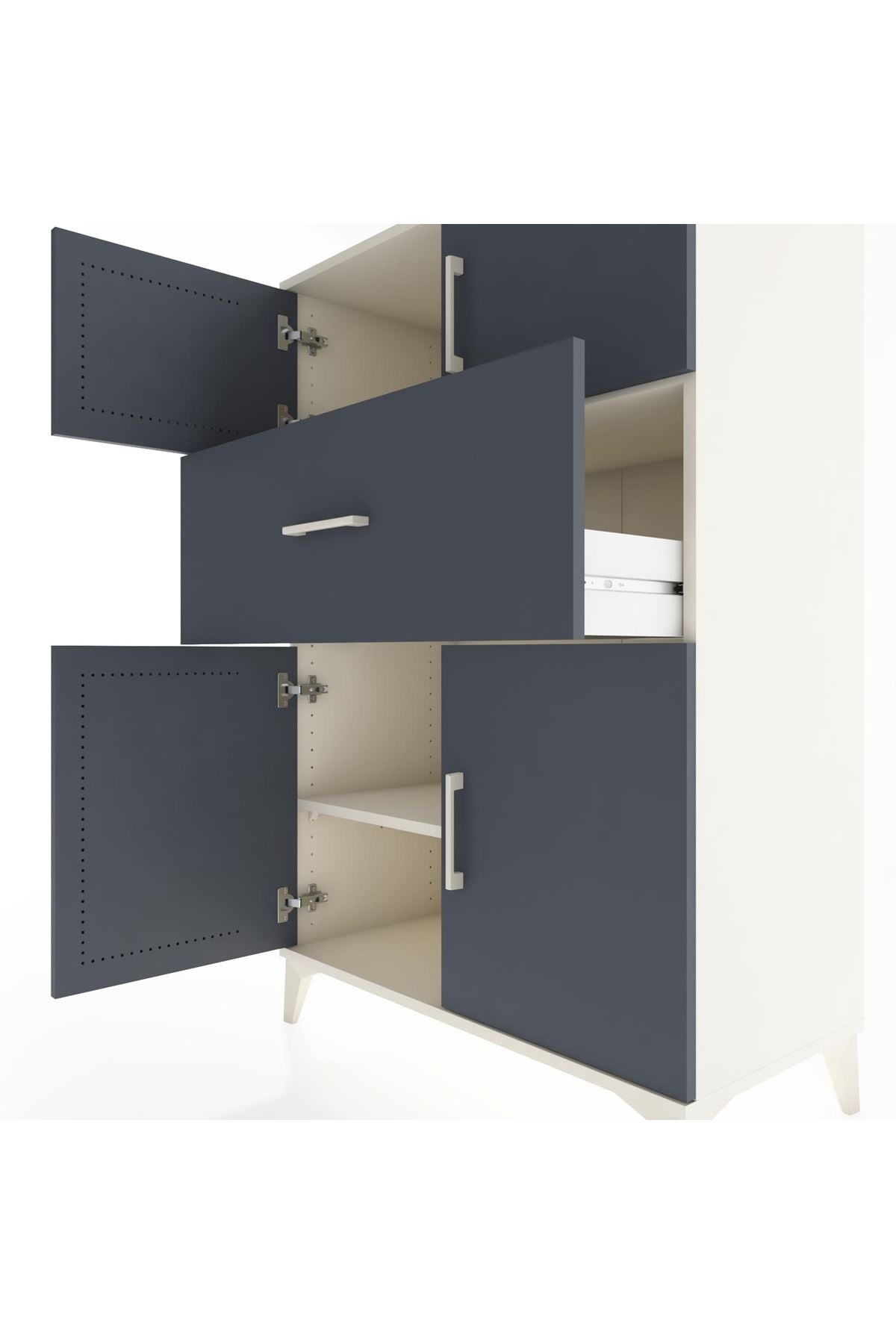 Hyperion Dolap 2 Raflı Tek Çekmeceli 4 Kapaklı 88x44x134 Aytaşı-Antrasit