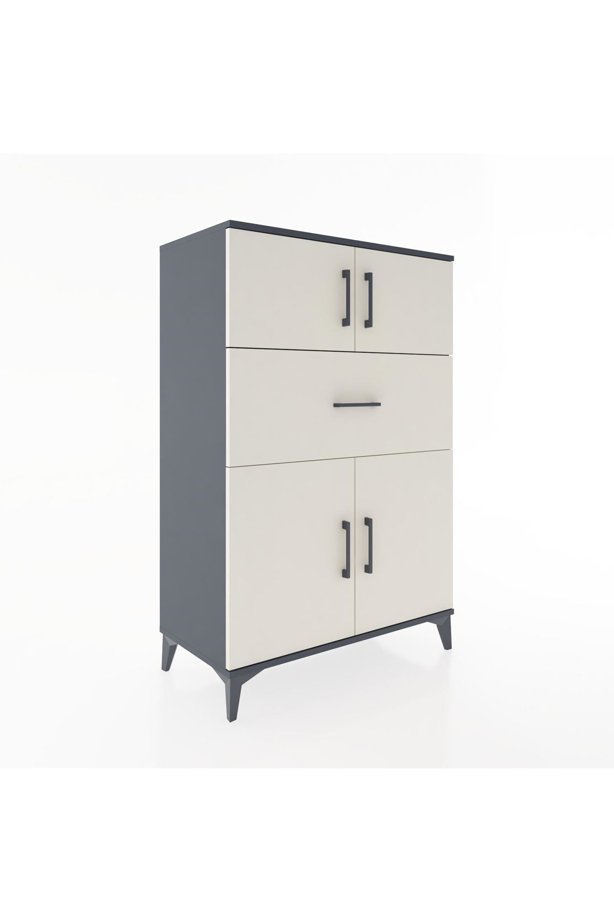 Hyperion Dolap 2 Raflı Tek Çekmeceli 4 Kapaklı 88x44x134 Antrasit-Aytaşı