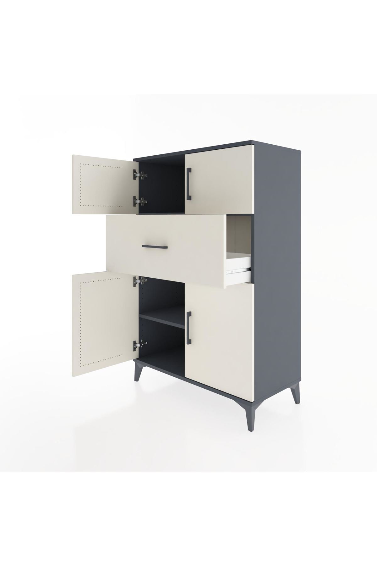 Hyperion Dolap 2 Raflı Tek Çekmeceli 4 Kapaklı 88x44x134 Antrasit-Aytaşı