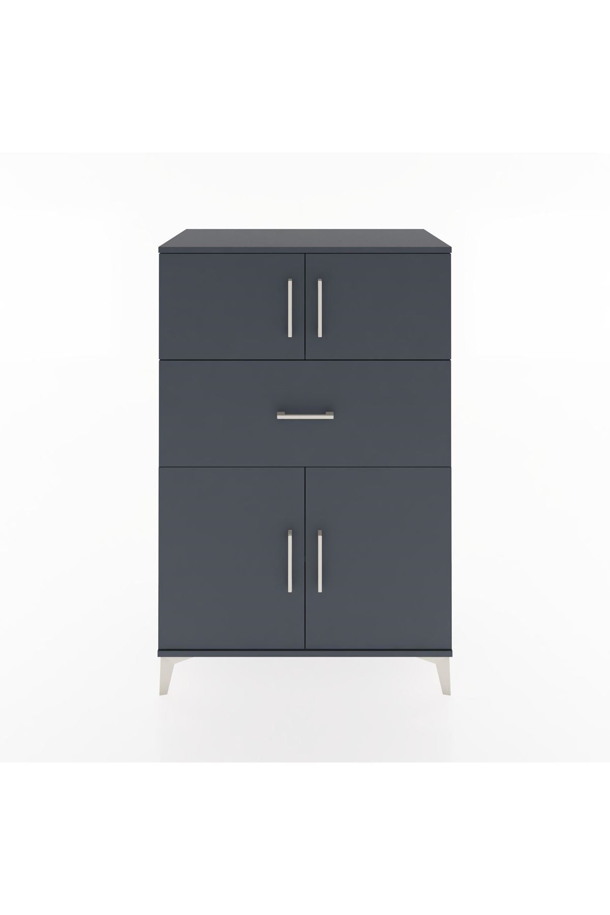 Hyperion Dolap 2 Raflı Tek Çekmeceli 4 Kapaklı 88x44x134 Antrasit-Antrasit