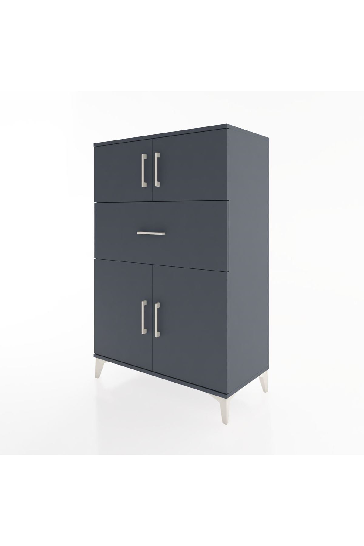 Hyperion Dolap 2 Raflı Tek Çekmeceli 4 Kapaklı 88x44x134 Antrasit-Antrasit