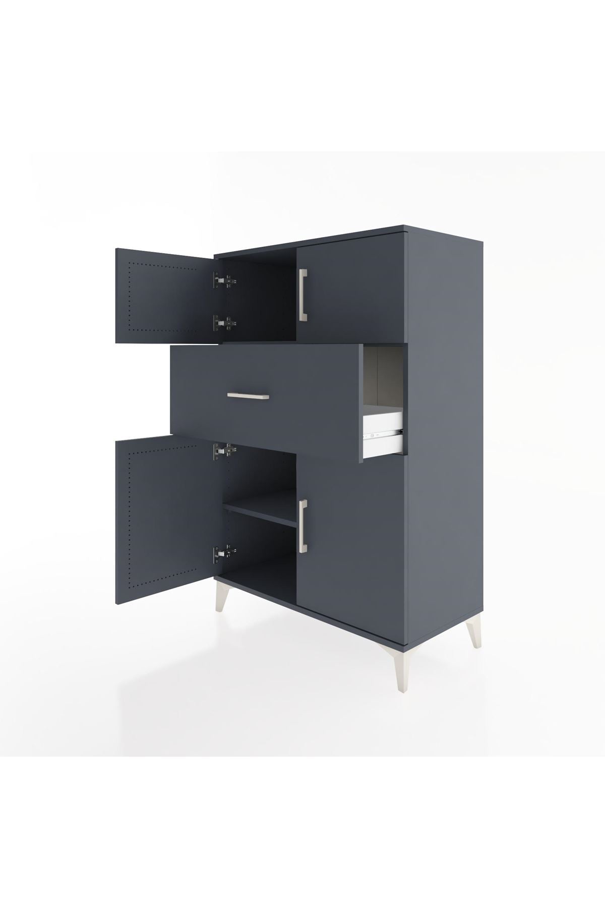Hyperion Dolap 2 Raflı Tek Çekmeceli 4 Kapaklı 88x44x134 Antrasit-Antrasit