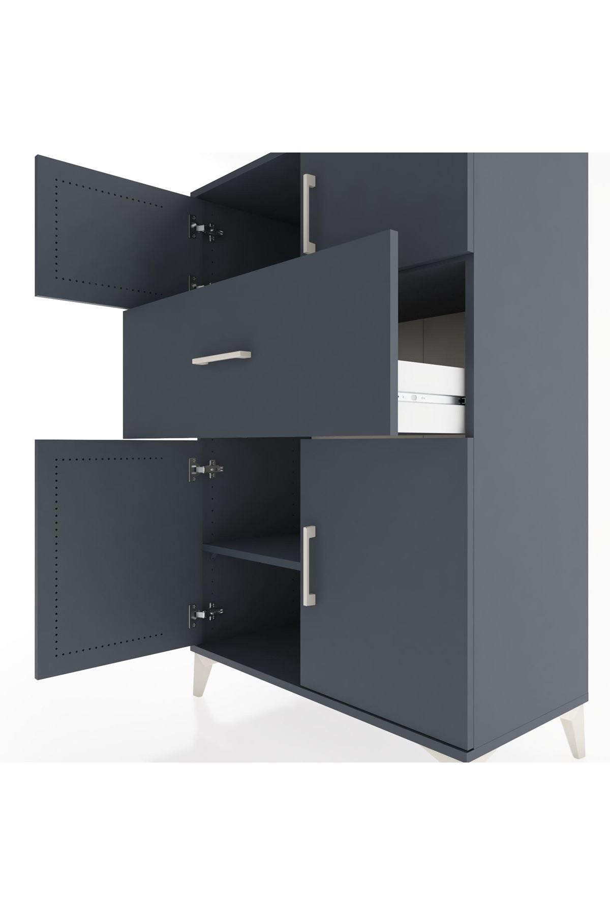 Hyperion Dolap 2 Raflı Tek Çekmeceli 4 Kapaklı 88x44x134 Antrasit-Antrasit