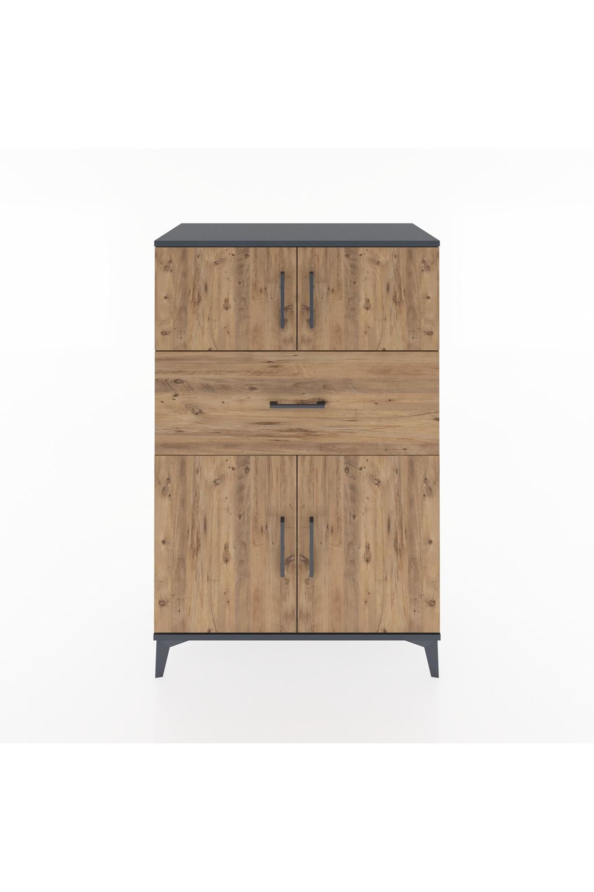 Hyperion Dolap 2 Raflı Tek Çekmeceli 4 Kapaklı 88x44x134 Antrasit-Çam