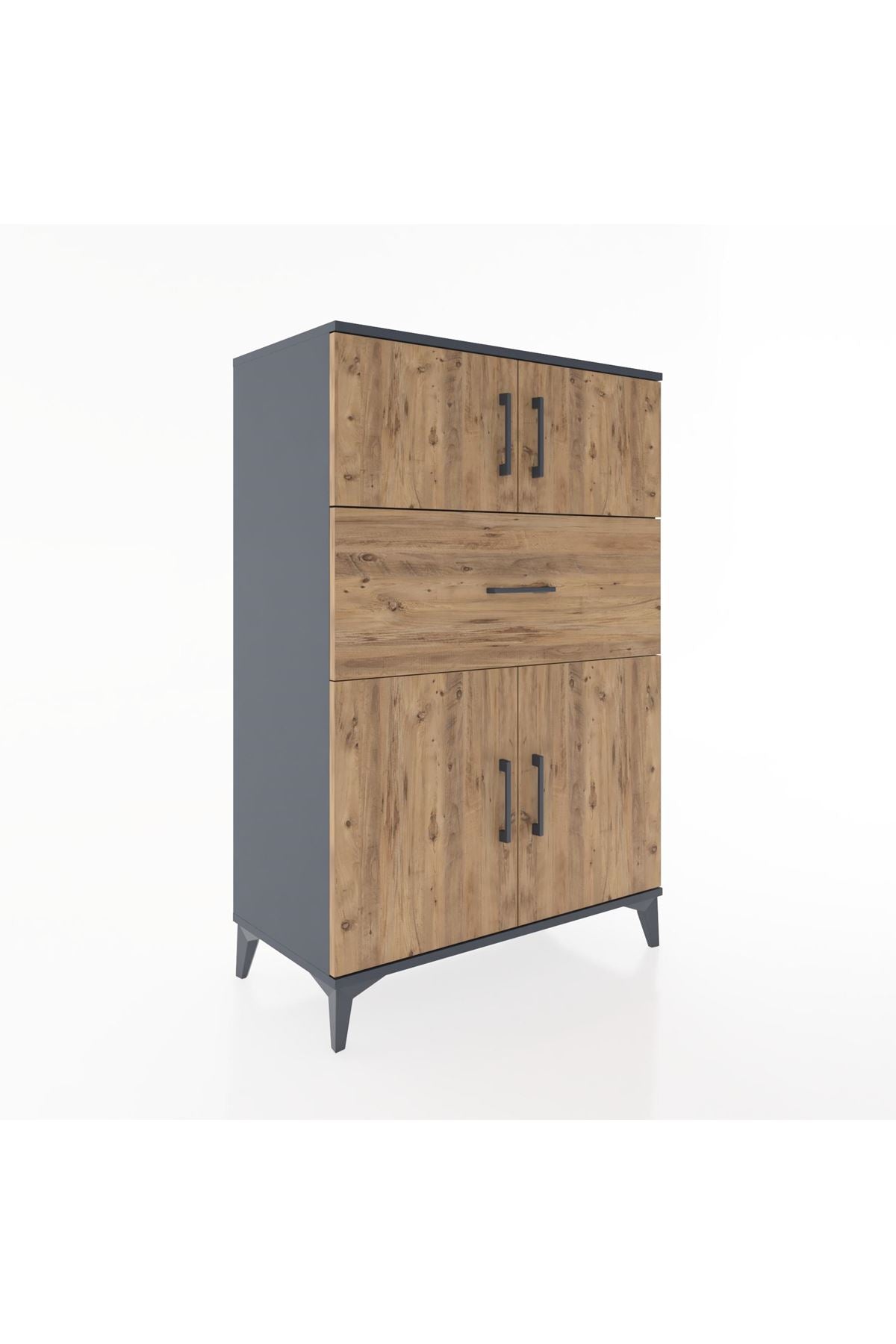 Hyperion Dolap 2 Raflı Tek Çekmeceli 4 Kapaklı 88x44x134 Antrasit-Çam