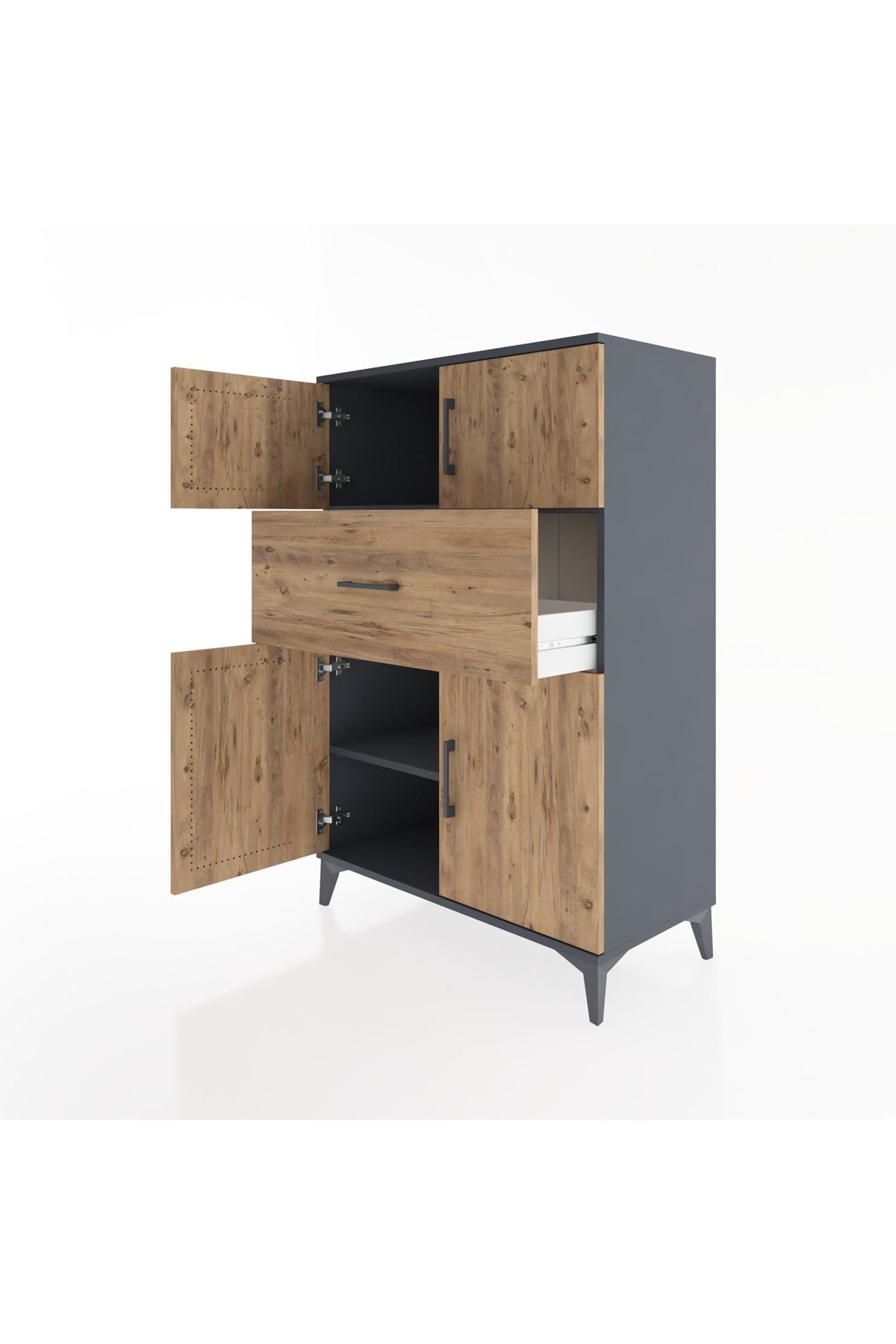 Hyperion Dolap 2 Raflı Tek Çekmeceli 4 Kapaklı 88x44x134 Antrasit-Çam