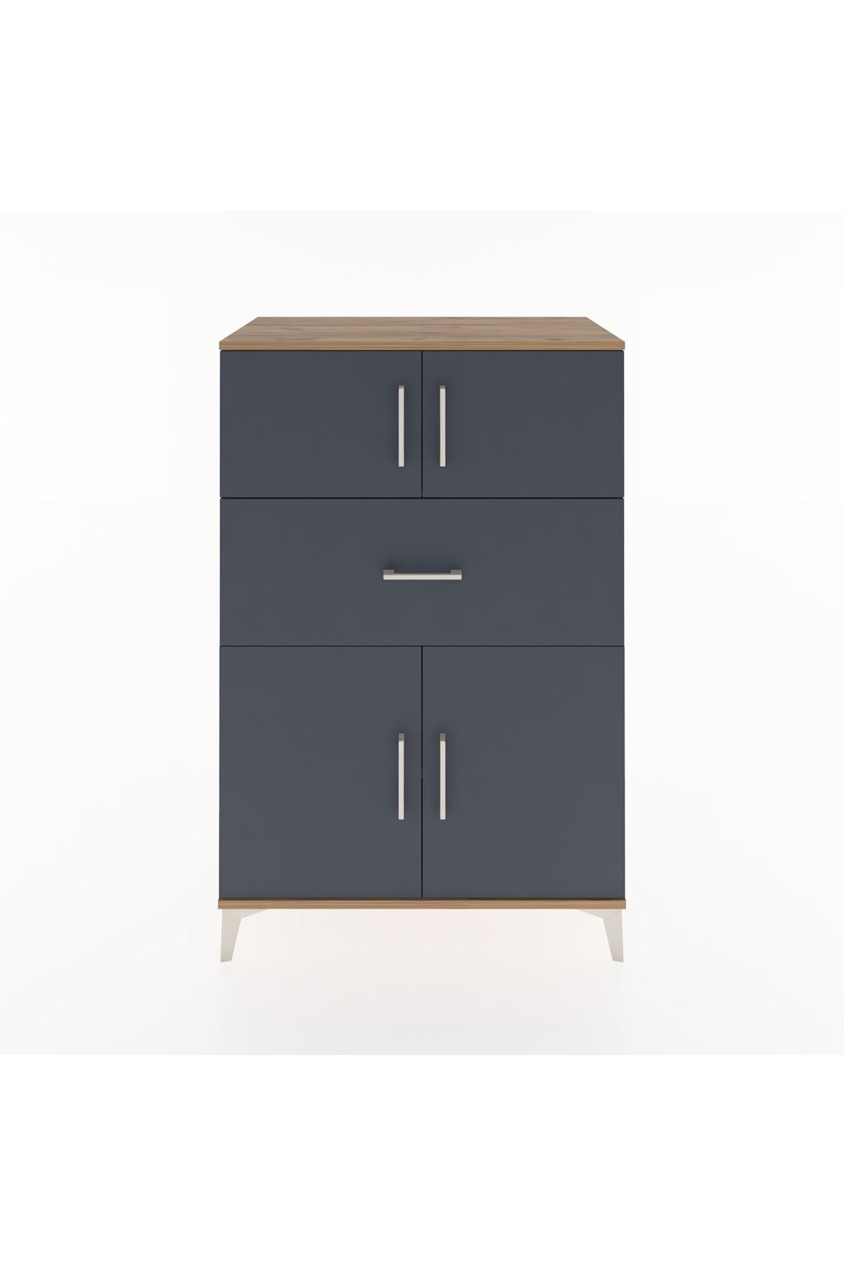 Hyperion Dolap 2 Raflı Tek Çekmeceli 4 Kapaklı 88x44x134 Çam-Antrasit