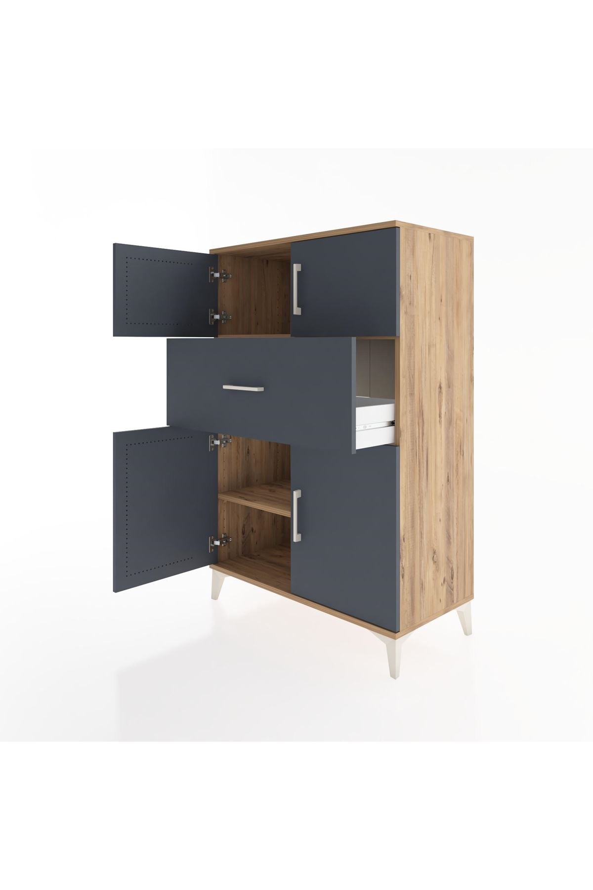 Hyperion Dolap 2 Raflı Tek Çekmeceli 4 Kapaklı 88x44x134 Çam-Antrasit