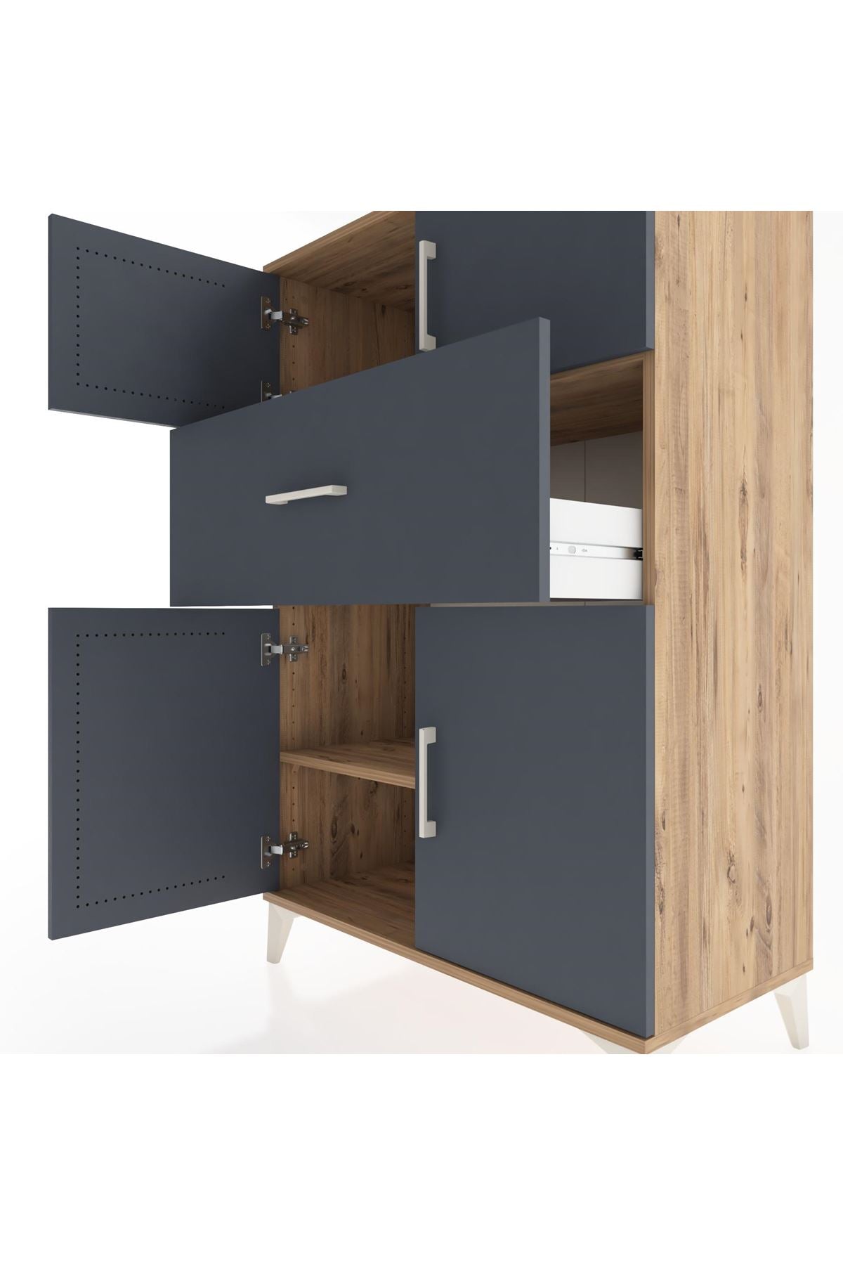 Hyperion Dolap 2 Raflı Tek Çekmeceli 4 Kapaklı 88x44x134 Çam-Antrasit