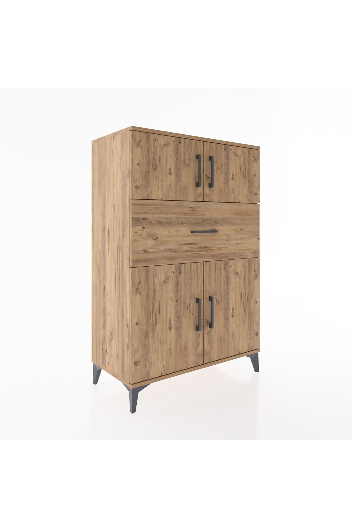 Hyperion Dolap 2 Raflı Tek Çekmeceli 4 Kapaklı 88x44x134 Çam-Çam