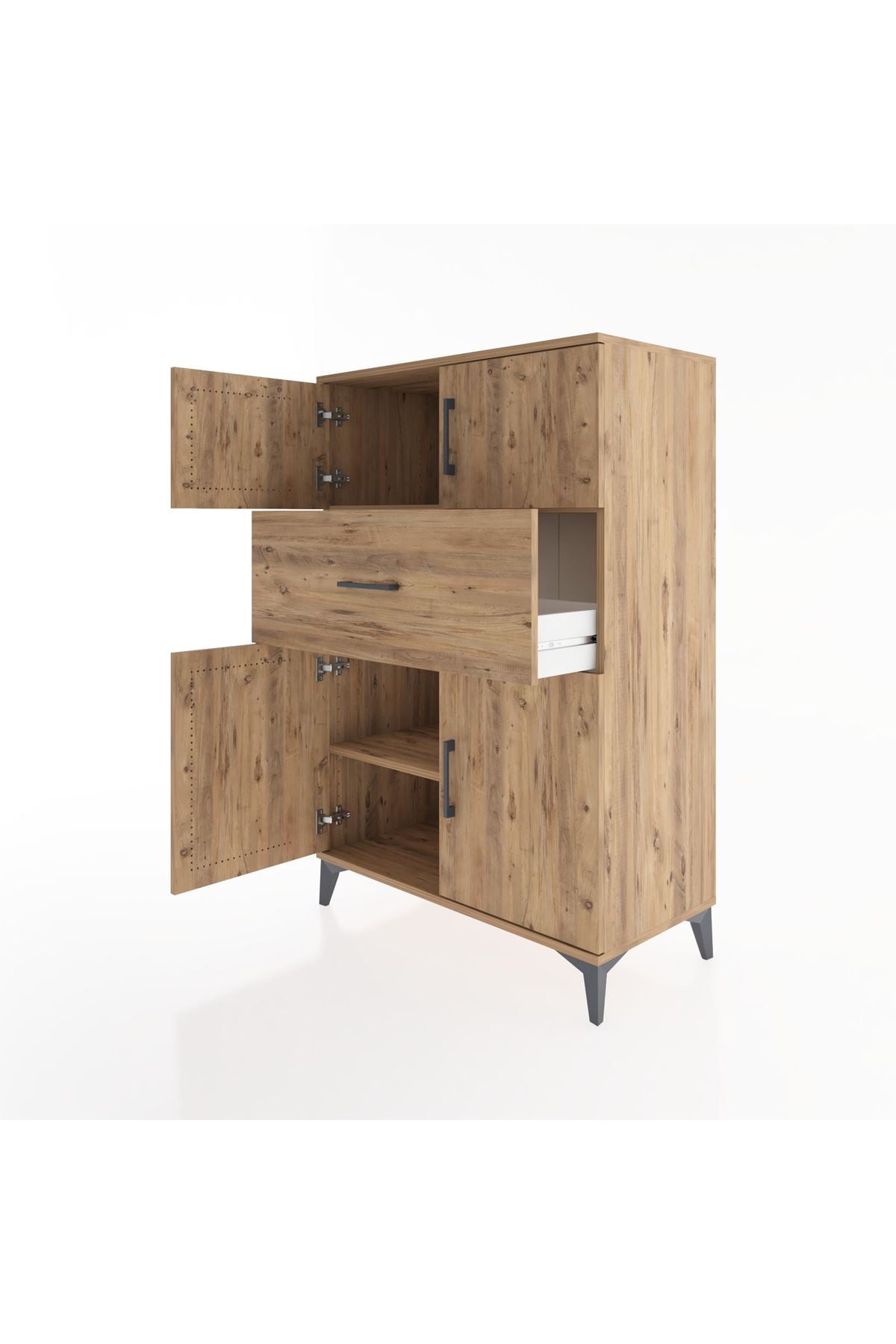 Hyperion Dolap 2 Raflı Tek Çekmeceli 4 Kapaklı 88x44x134 Çam-Çam