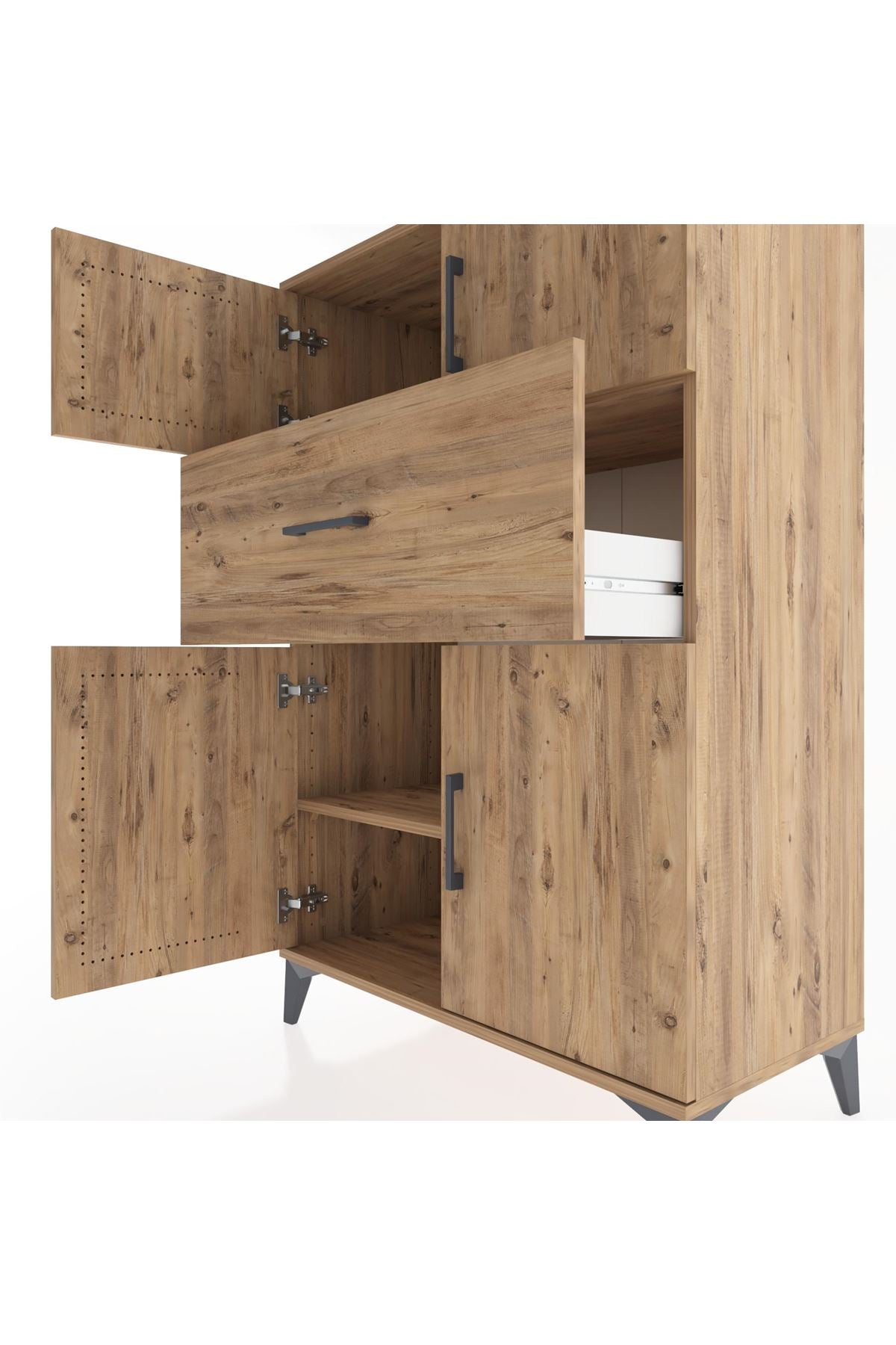 Hyperion Dolap 2 Raflı Tek Çekmeceli 4 Kapaklı 88x44x134 Çam-Çam