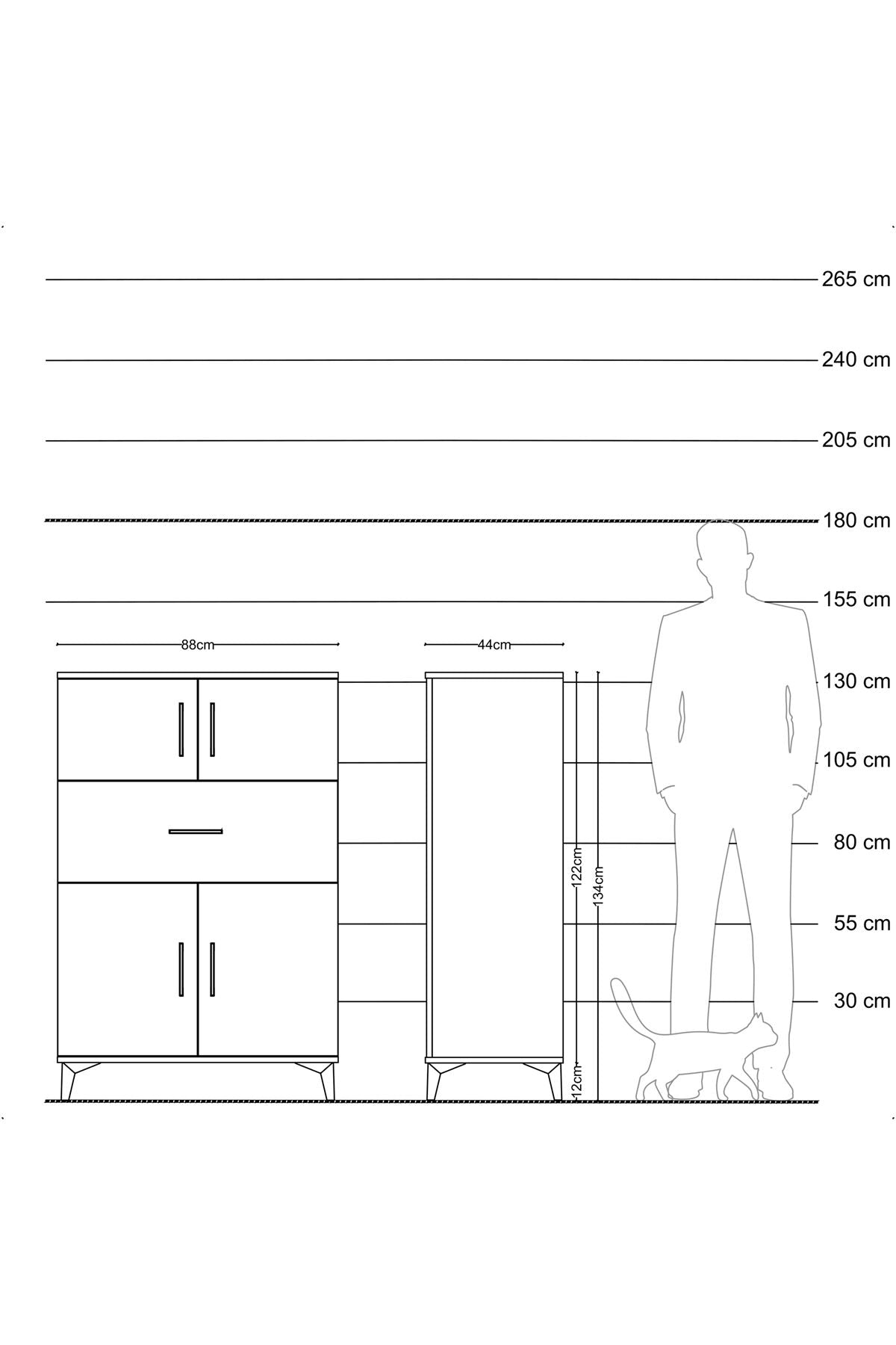 Hyperion Dolap 2 Raflı Tek Çekmeceli 4 Kapaklı 88x44x134 Çam-Çam