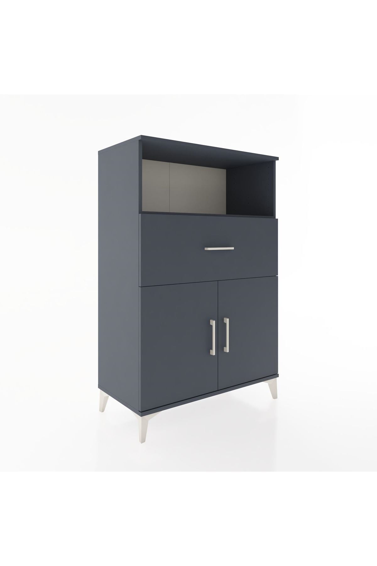 Hyperion Dolap 2 Raflı Tek Çekmeceli 2 Kapaklı 88x44x134 Antrasit-Antrasit
