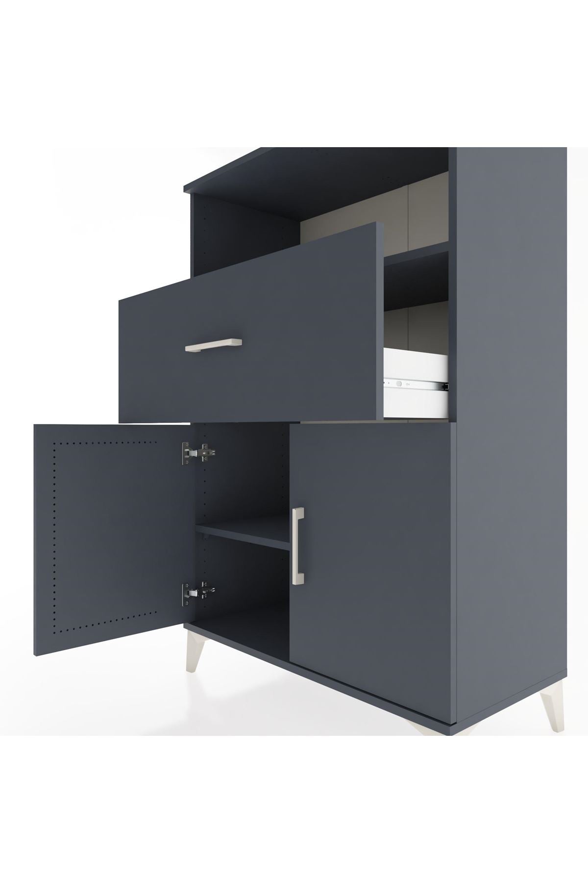 Hyperion Dolap 2 Raflı Tek Çekmeceli 2 Kapaklı 88x44x134 Antrasit-Antrasit